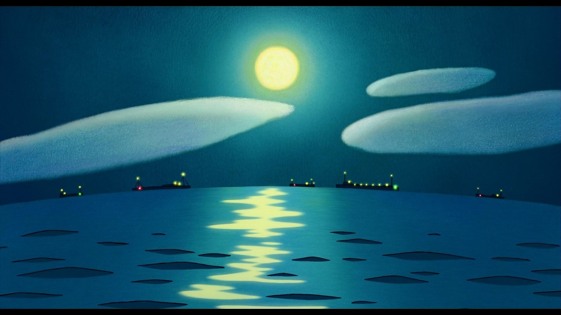 light - natural phenomenon, full moon, illuminated, transportation, blue, moon, ponyo, sky, night, travel, water, air vehicle, sea, airplane, scenics - nature, HD Wallpaper