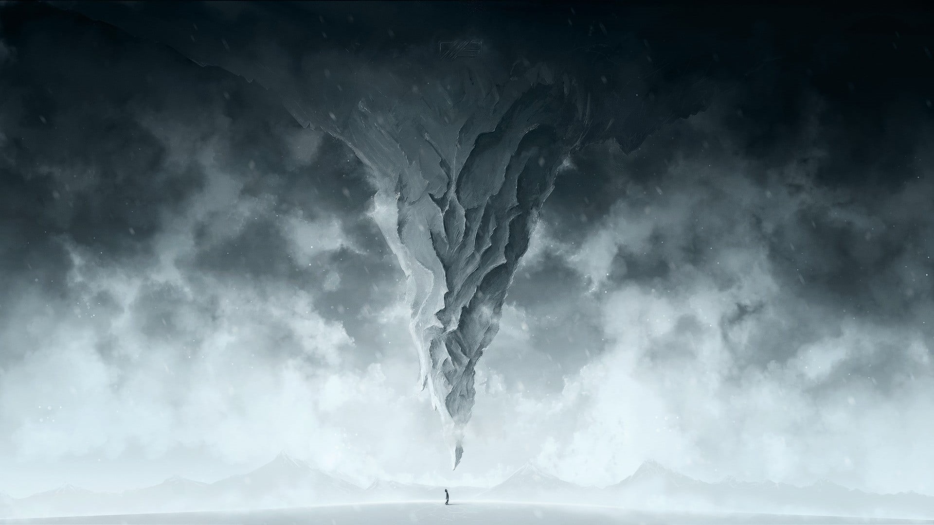scenics - nature, children, turnado, gray, dark, digital art, mountain range, nature, ominous, abstract, landscape, light - Natural Phenomenon, thunderstorm, HD Wallpaper