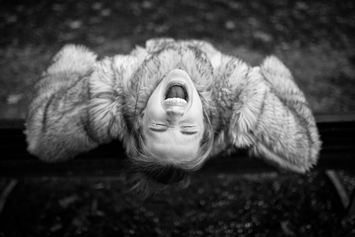 portrait, lying down, hood - clothing, upside down, winter, clothing, day, one person, closed eyes, fur hat, women, screaming, young adult, young women, HD Wallpaper