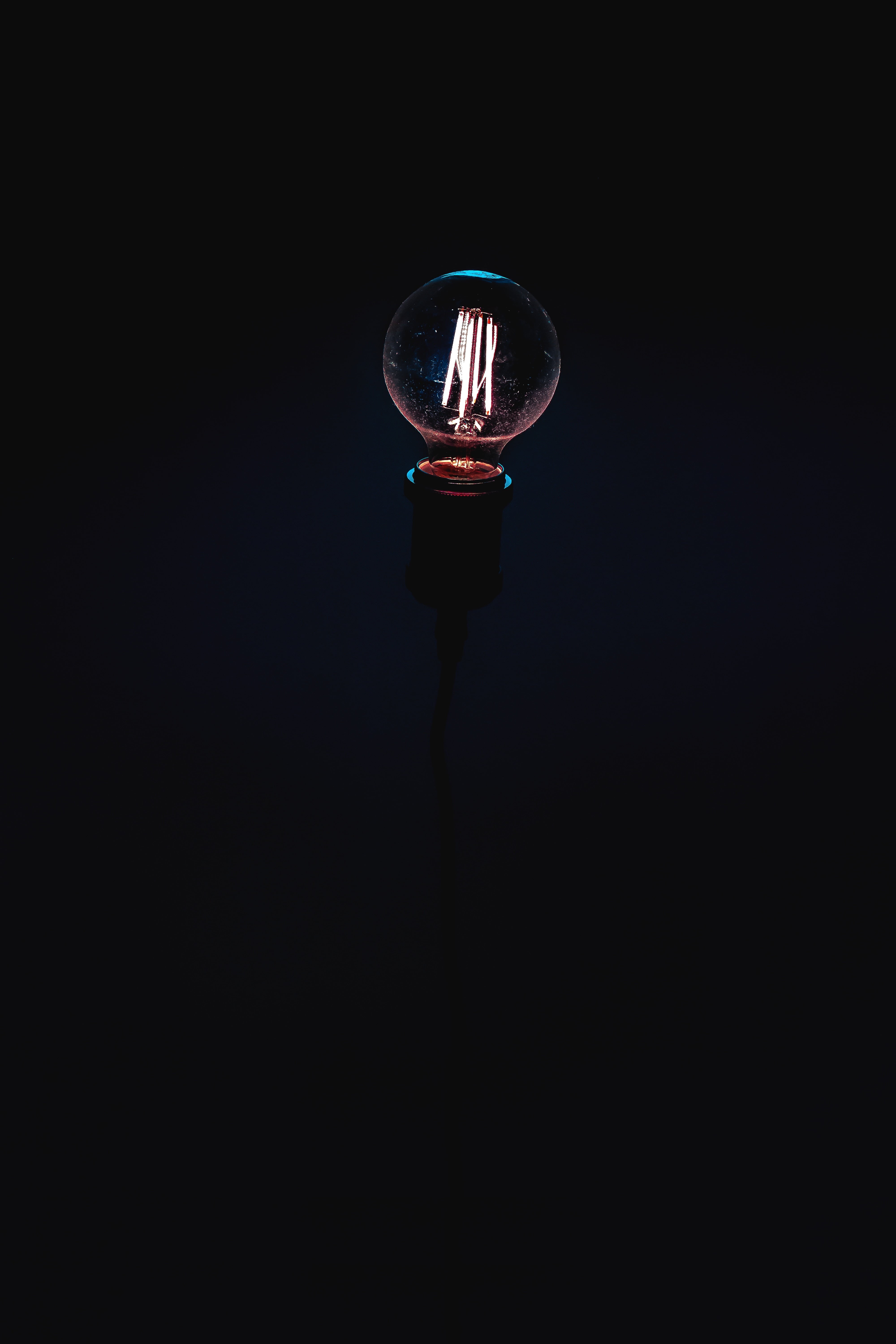 inspiration, electric Lamp, shape, glass - Material, mid-air, edison, black Color, 5K, night, black background, electric light, technology, no people, Phone HD Wallpaper