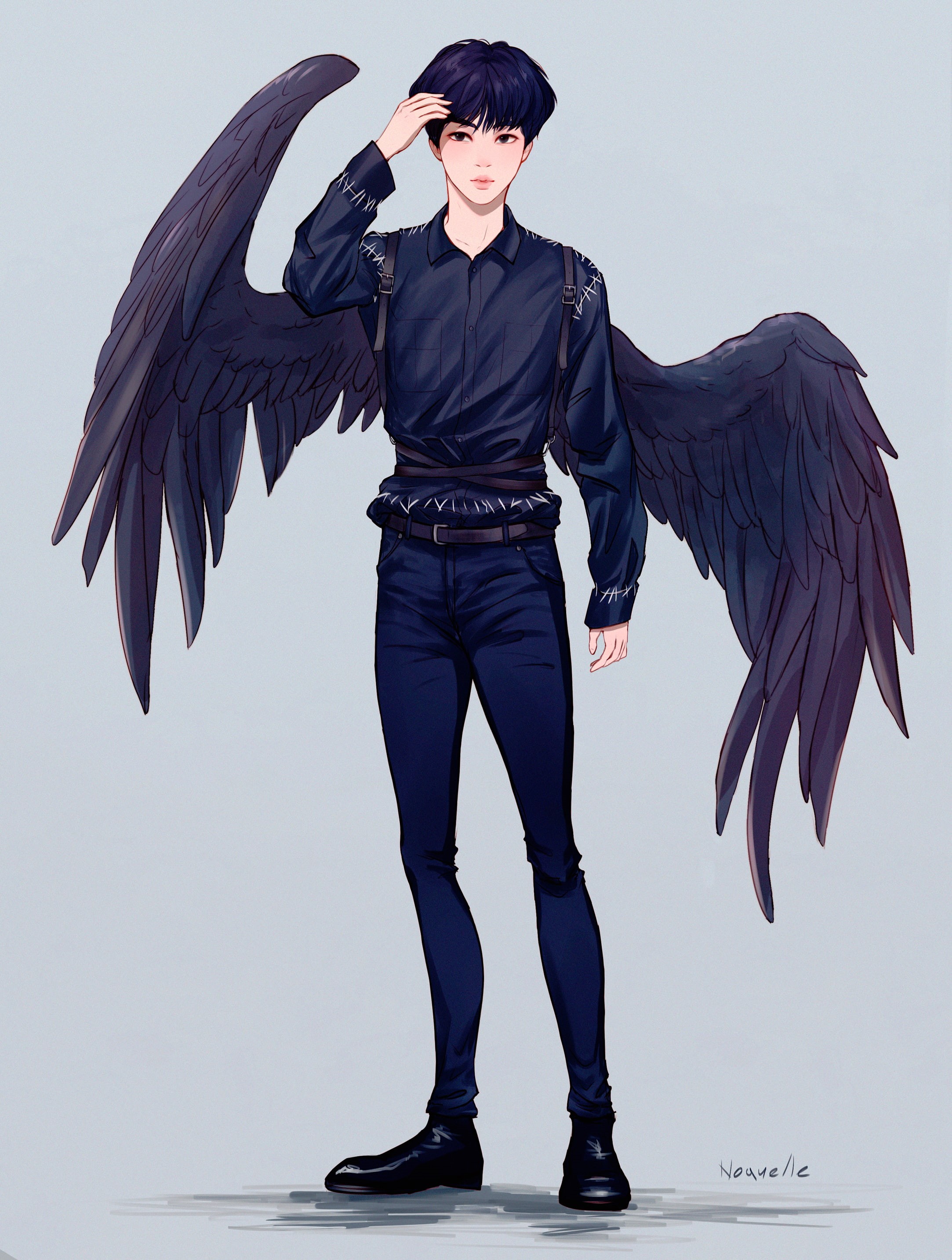 young adult, fashion, full length, black color, studio shot, well-dressed, beautiful woman, 2K, one person, bts, animal body part, wings, adult, animal wing, Phone HD Wallpaper