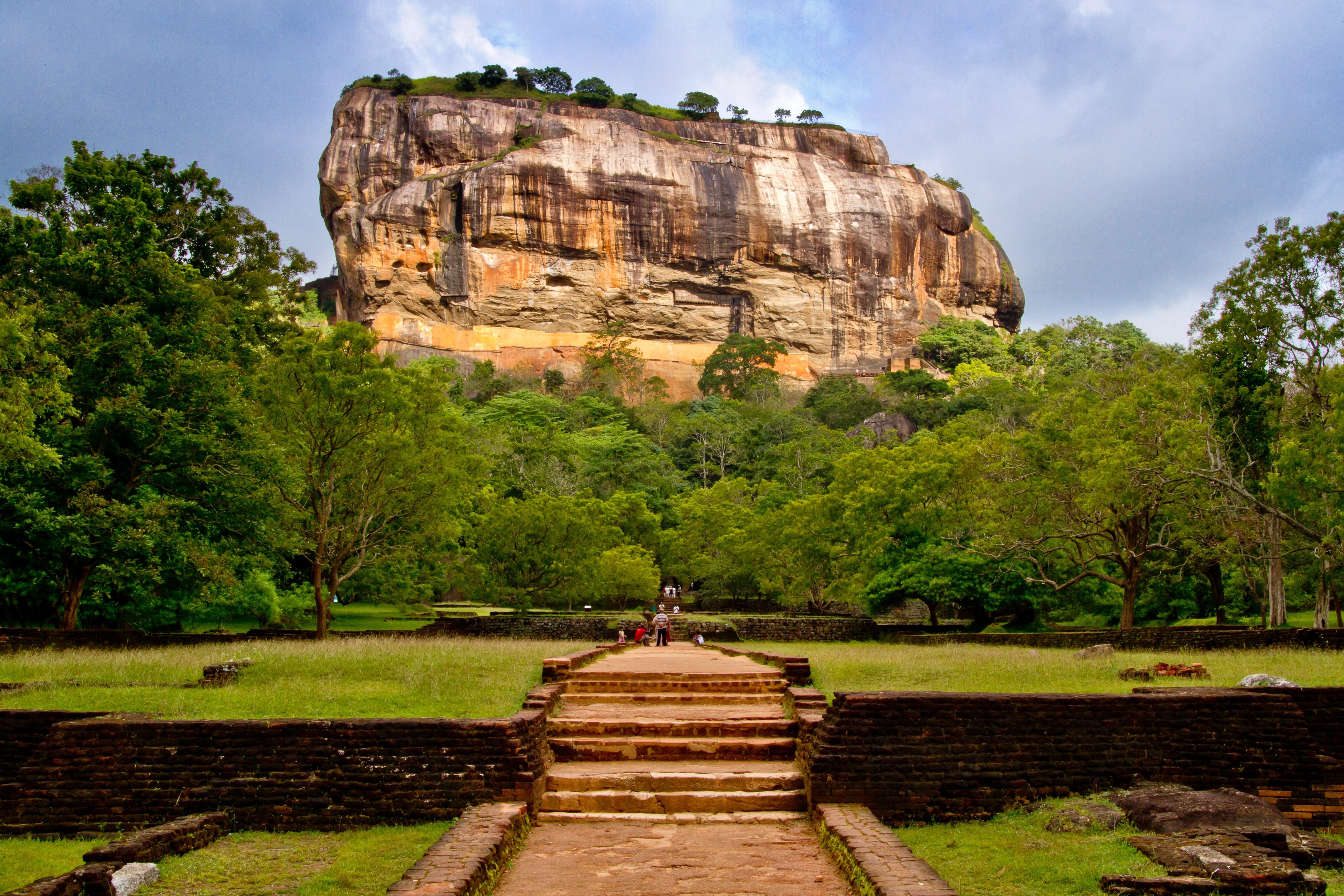 cloud - sky, mountain, stone, blue sky, nature, incidental people, landscape, green color, solid, sky, outdoors, old Ruin, daytime, land, plant, sri lanka, HD Wallpaper