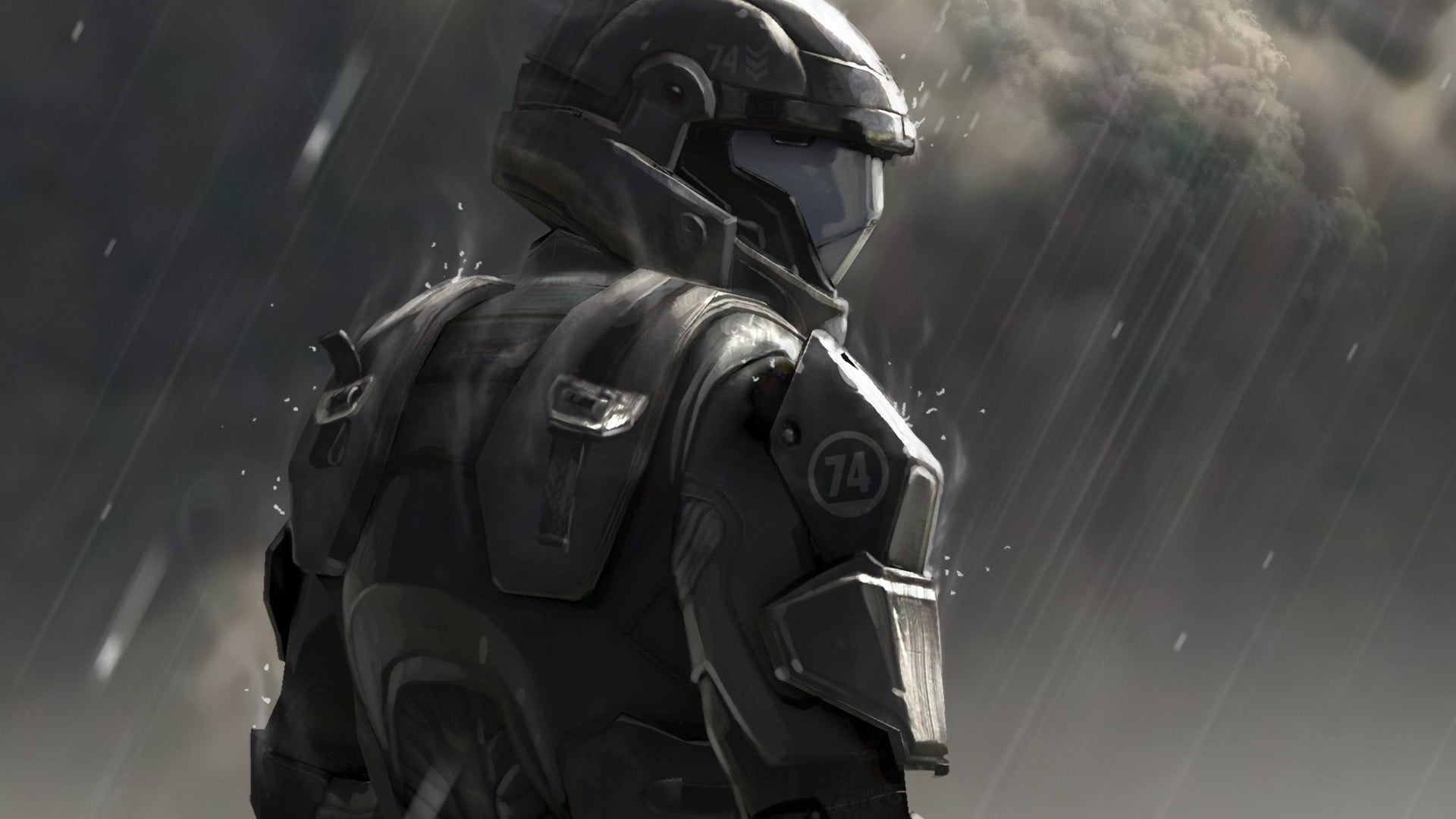 human representation, 1080P, uniform, Halo 3: ODST, helmet, representation, military, sculpture, plane, day, transportation, city, men, protection, security, HD Wallpaper
