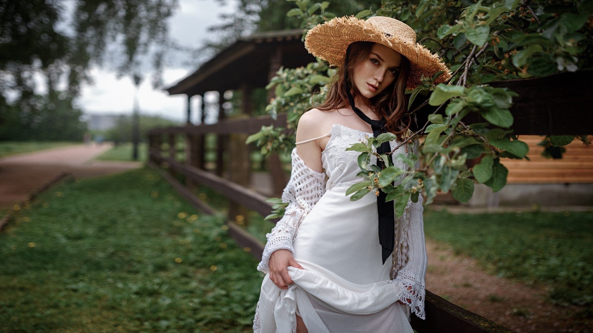adult, hairstyle, beautiful woman, one person, front view, outdoors, focus on foreground, leisure activity, women, 1080P, hat, three quarter length, Anastasia Zonova, HD Wallpaper
