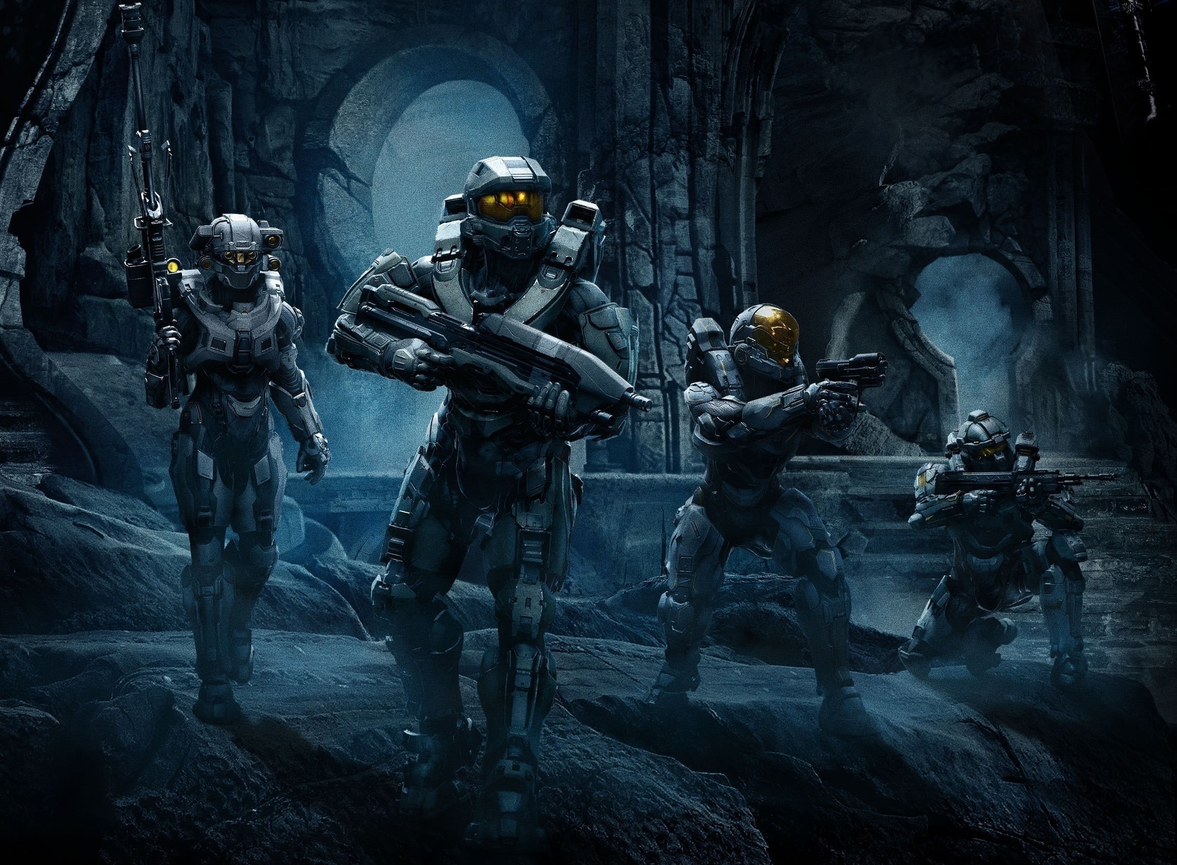 Halo, men, architecture, military, video, people, army soldier, smoke - physical structure, game, headwear, weapon, obscured face, digital, video games, HD Wallpaper