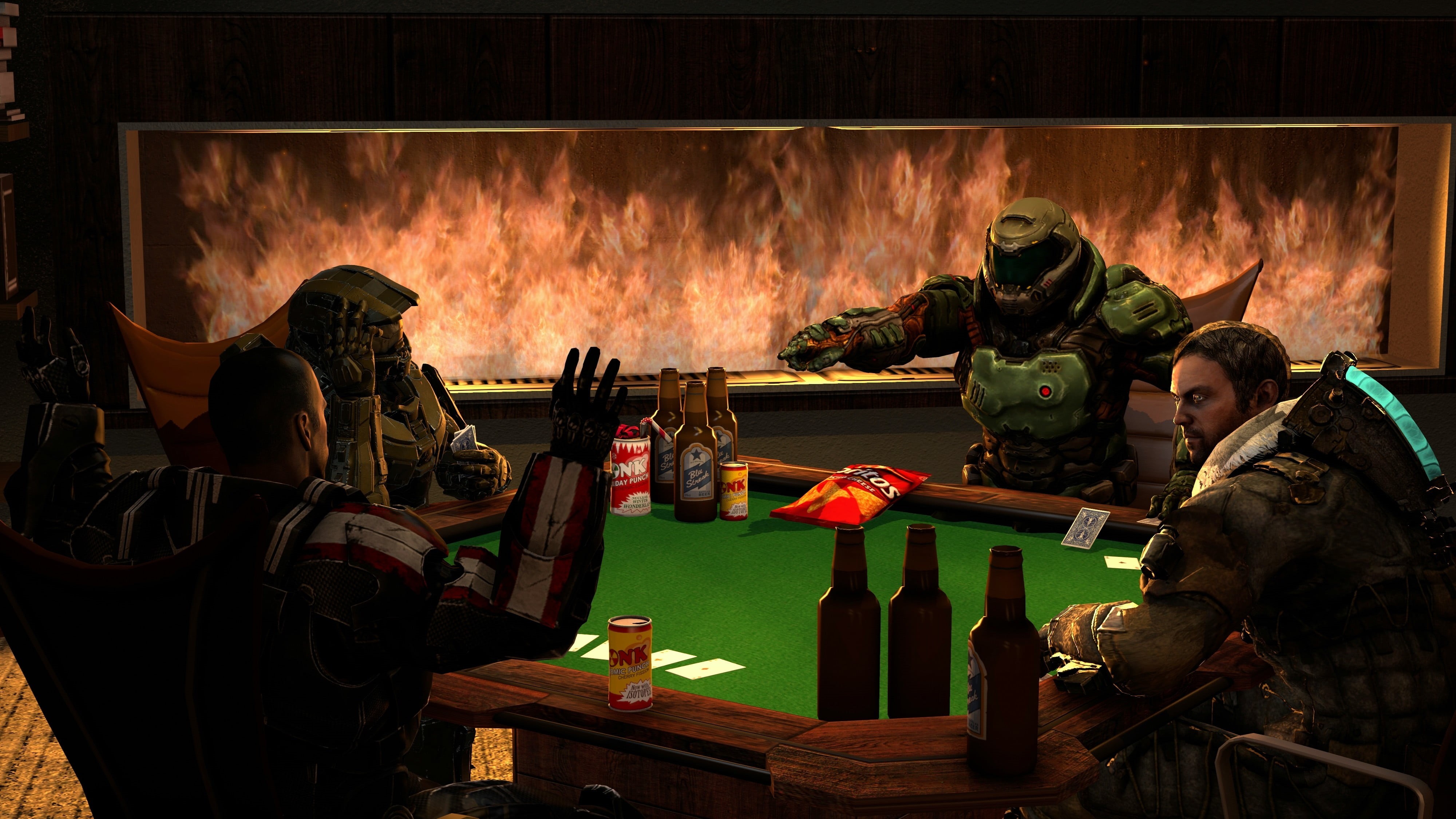 group of people, Master Chief, cards, Source Filmmaker, sport, leisure activity, weapon, four, clothing, group, occupation, 4K, adult, indoors, table, HD Wallpaper