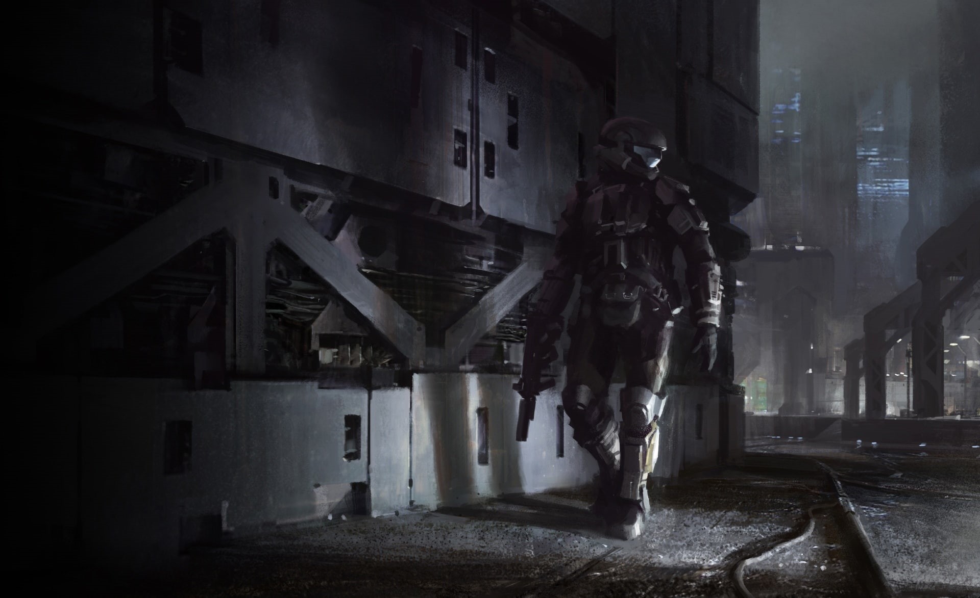 obsolete, indoors, water, abandoned, window, robot, building, digital, architectural column, people, 1080P, Games, Artwork, real people, men, full length, HD Wallpaper