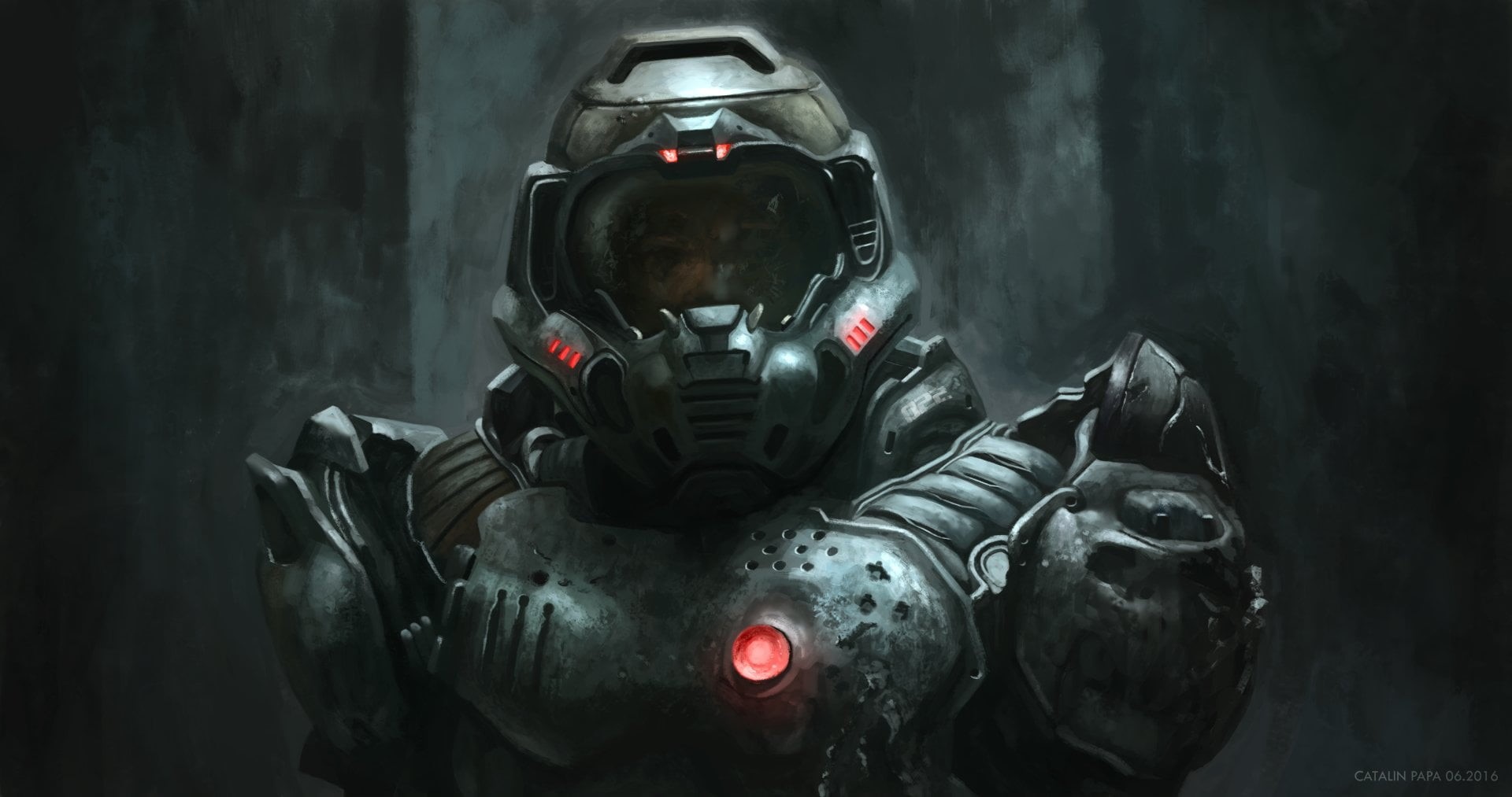 suit of armor, communication, 1080P, safety, waist up, helmet, protection, Doom (2016), portrait, Doom, uniform, armed forces, technology, special forces, HD Wallpaper