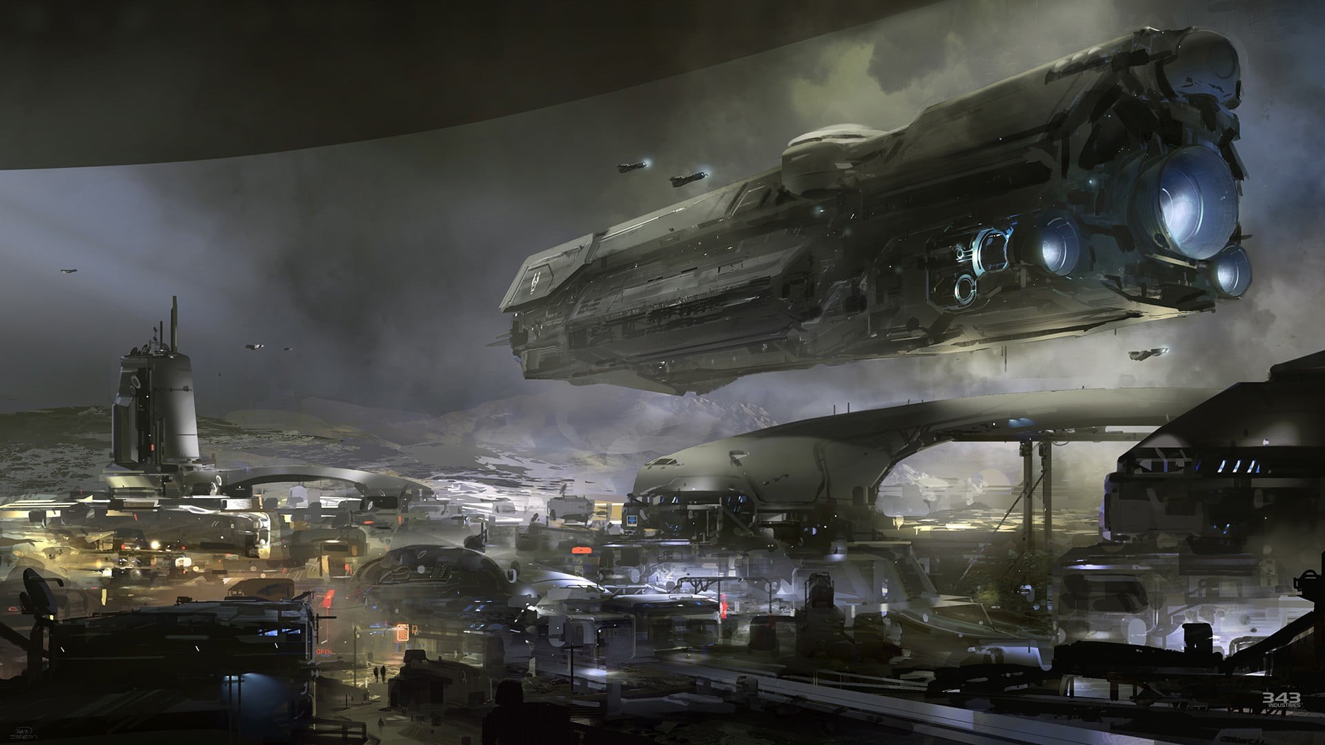 business, nature, gray, alien, illuminated, uFO, space, machinery, cyberpunk, air Vehicle, military, indoors, Halo 5, metal, industrial equipment, space Travel Vehicle, HD Wallpaper