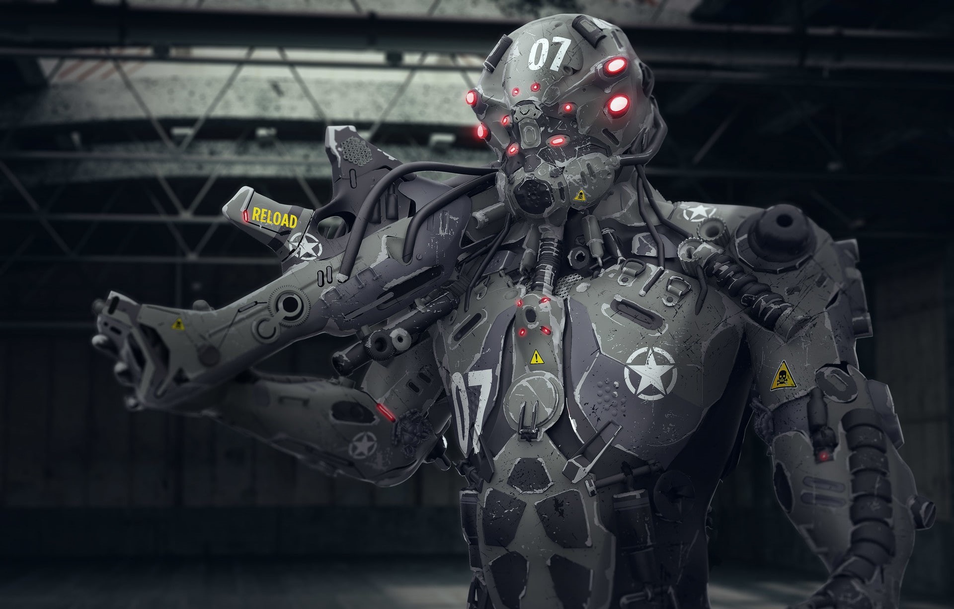soldier, digital art, science fiction, futuristic, robot, 1080P, weapon, HD Wallpaper