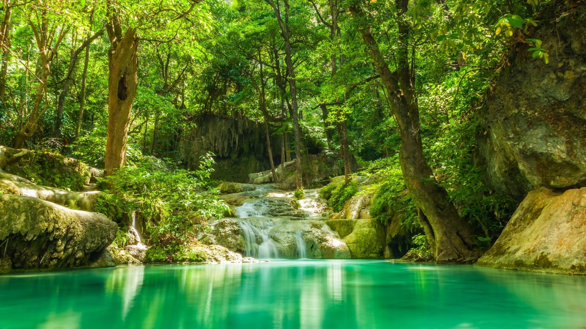 streams, waterfalls, rocks, nature, landscape, 1080P, lakes, summer, forest, HD Wallpaper