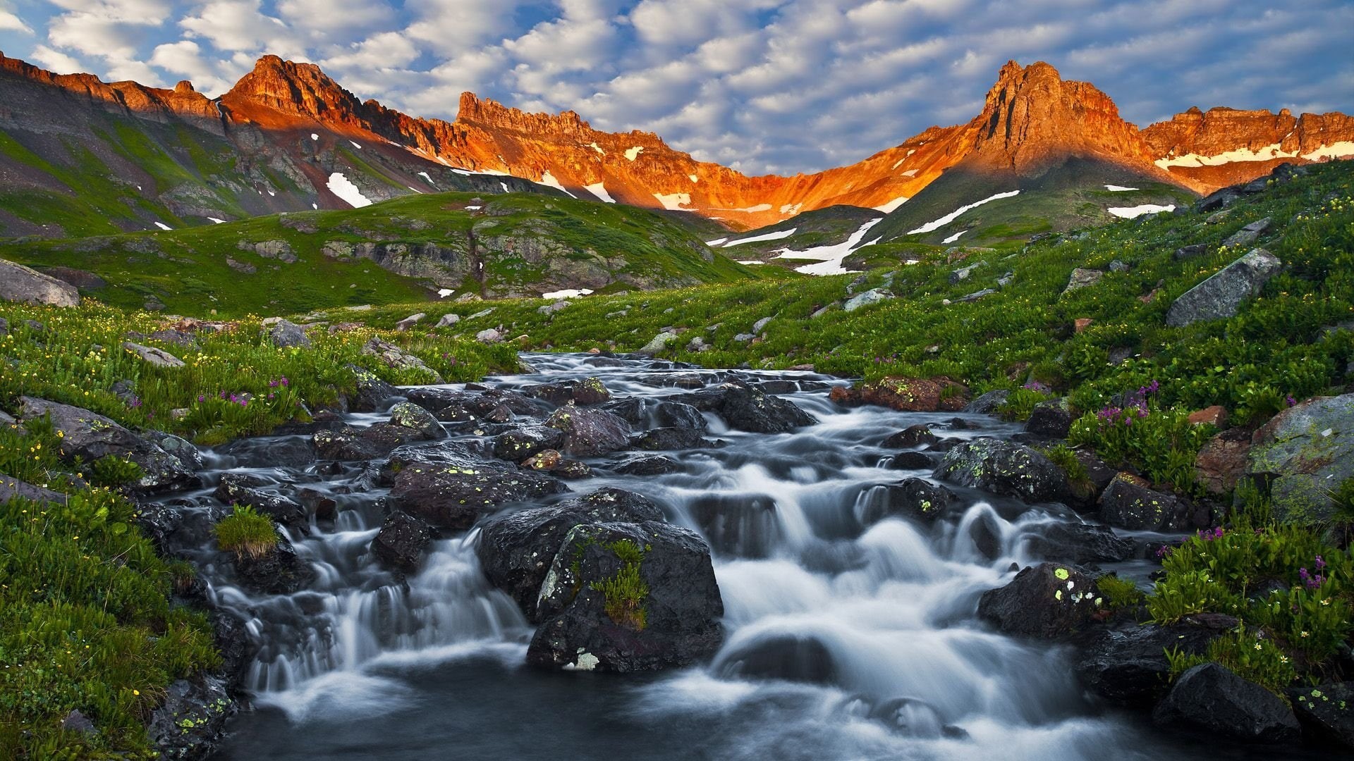 colorado, river, mountains, 1080P, lake, mountain, ice, san, sunset, landscape, stones, juan, basin, usa, hd, spring, HD Wallpaper