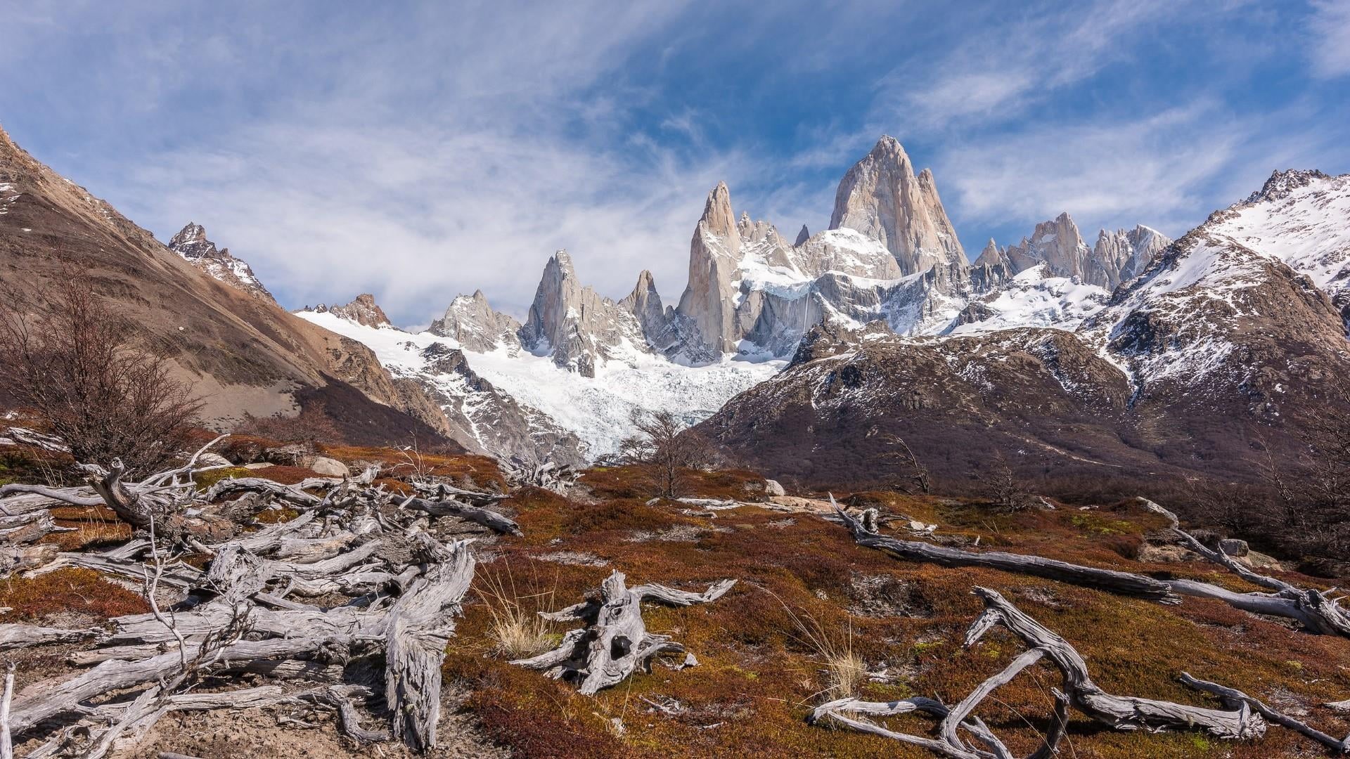 patagonia, mountain range, cloud - sky, sky, mountain peak, mount fitz roy, scenics - nature, ice, mountain, los glaciares national park, environment, rock - object, HD Wallpaper