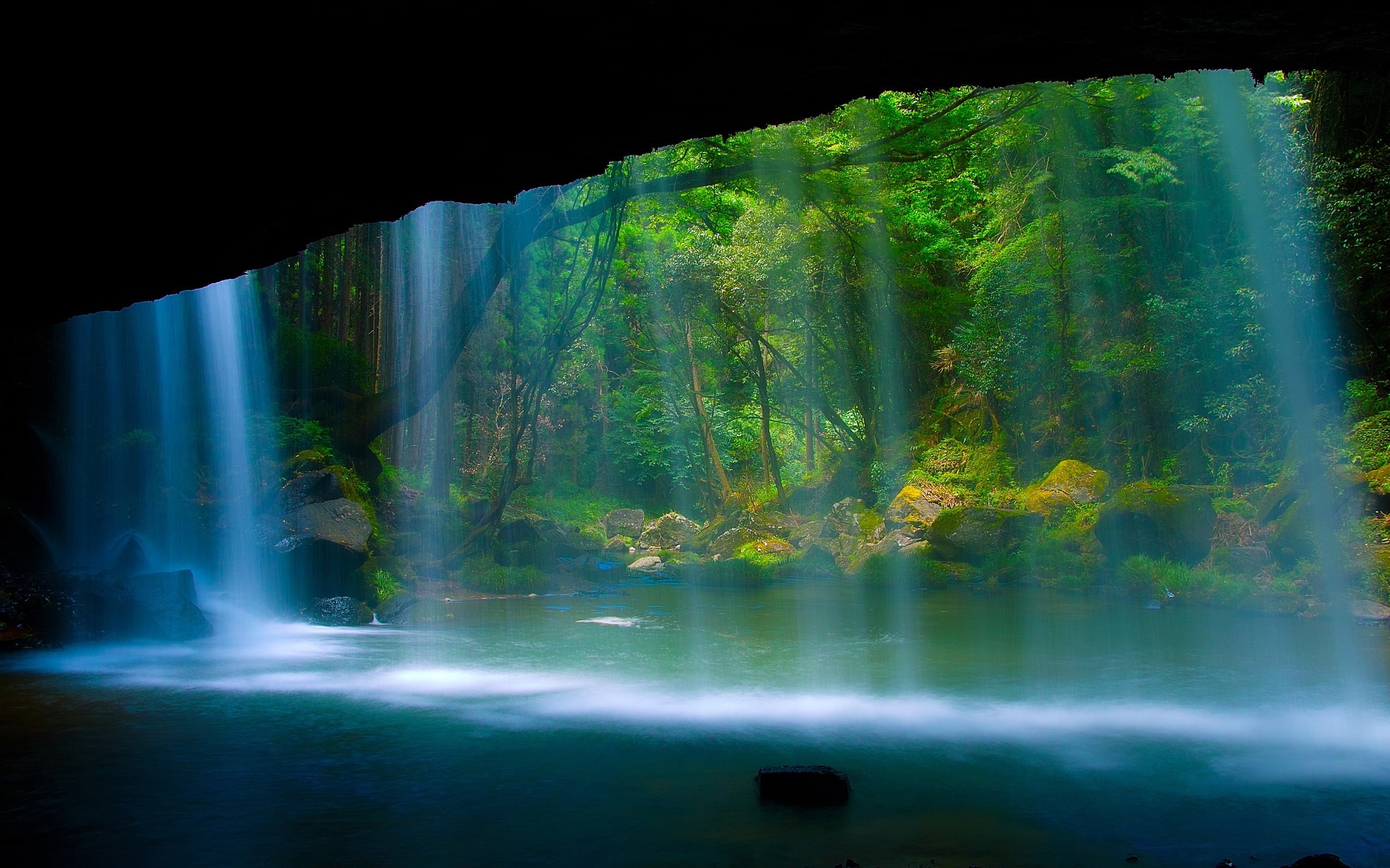2K, Scenery, Waterfall, Rock, River, Beautiful, Forest, HD Wallpaper