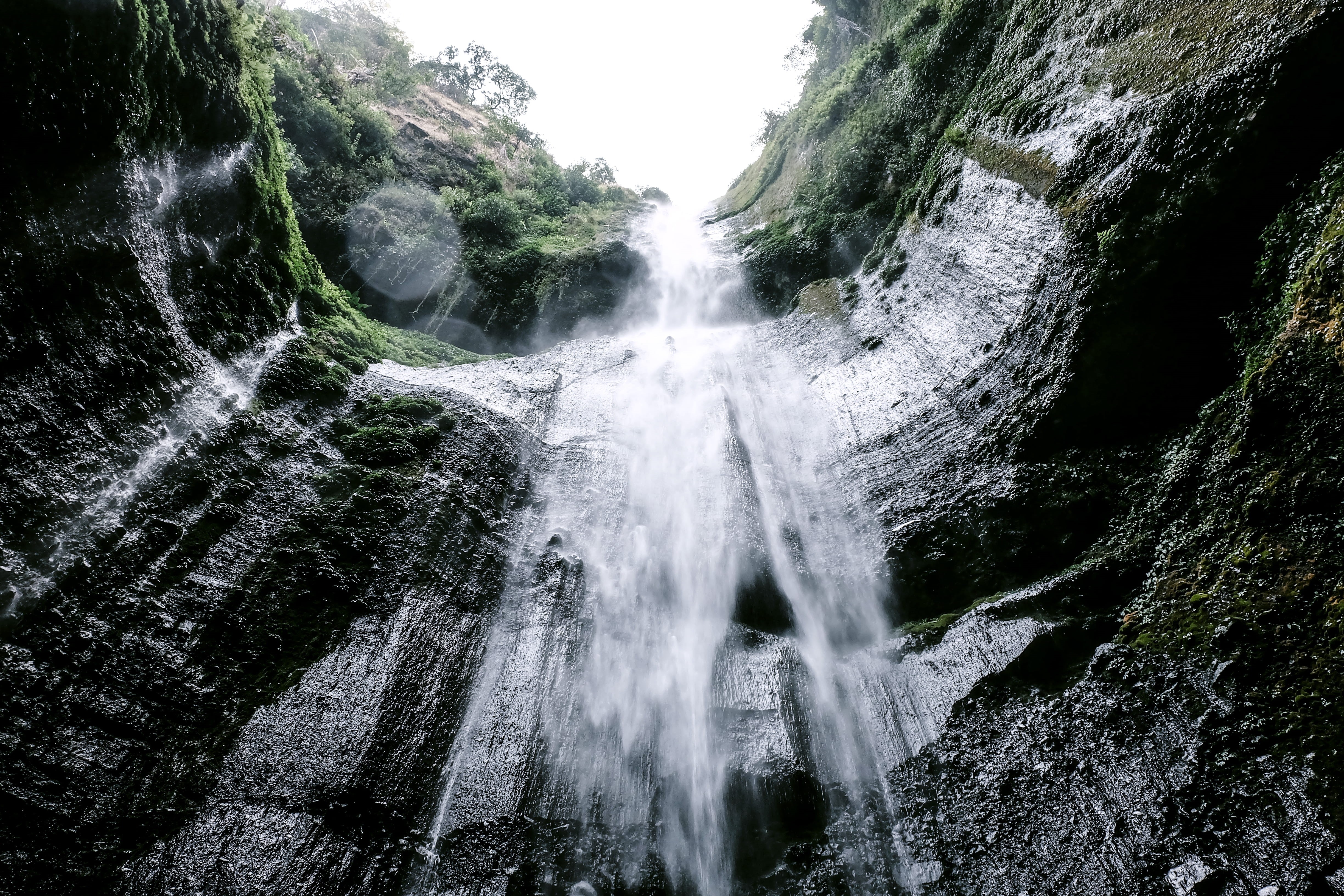waterfall, 4K, water, nature, tropical, lush, java island, falling water, jungle, rock, rock formation, land, island, scenics - nature, beauty in nature, HD Wallpaper