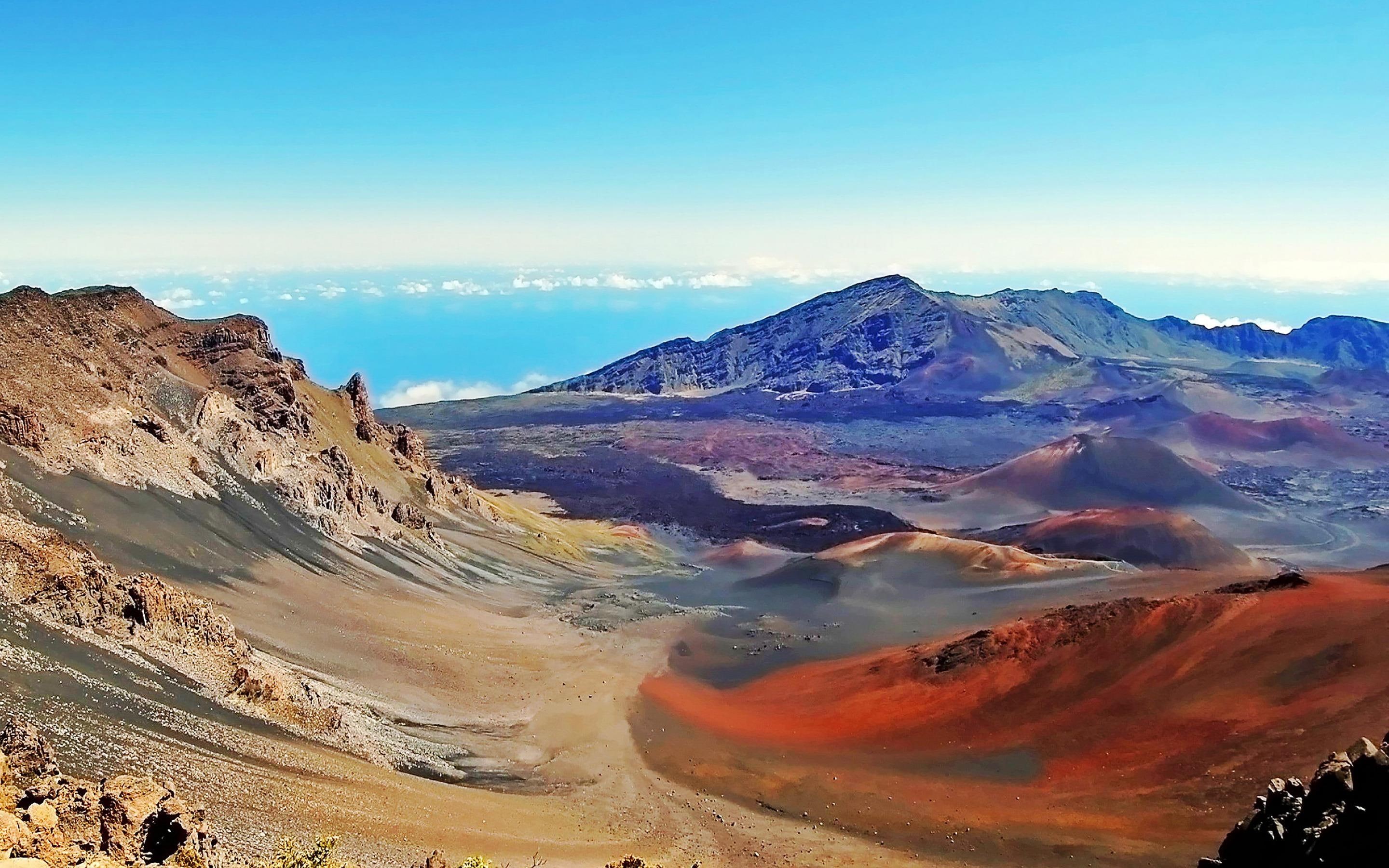 maui, daytime, nature, national park, sky, national, mountains, park, 2K, 2880x1800, blue, hawaii, haleakala, HD Wallpaper