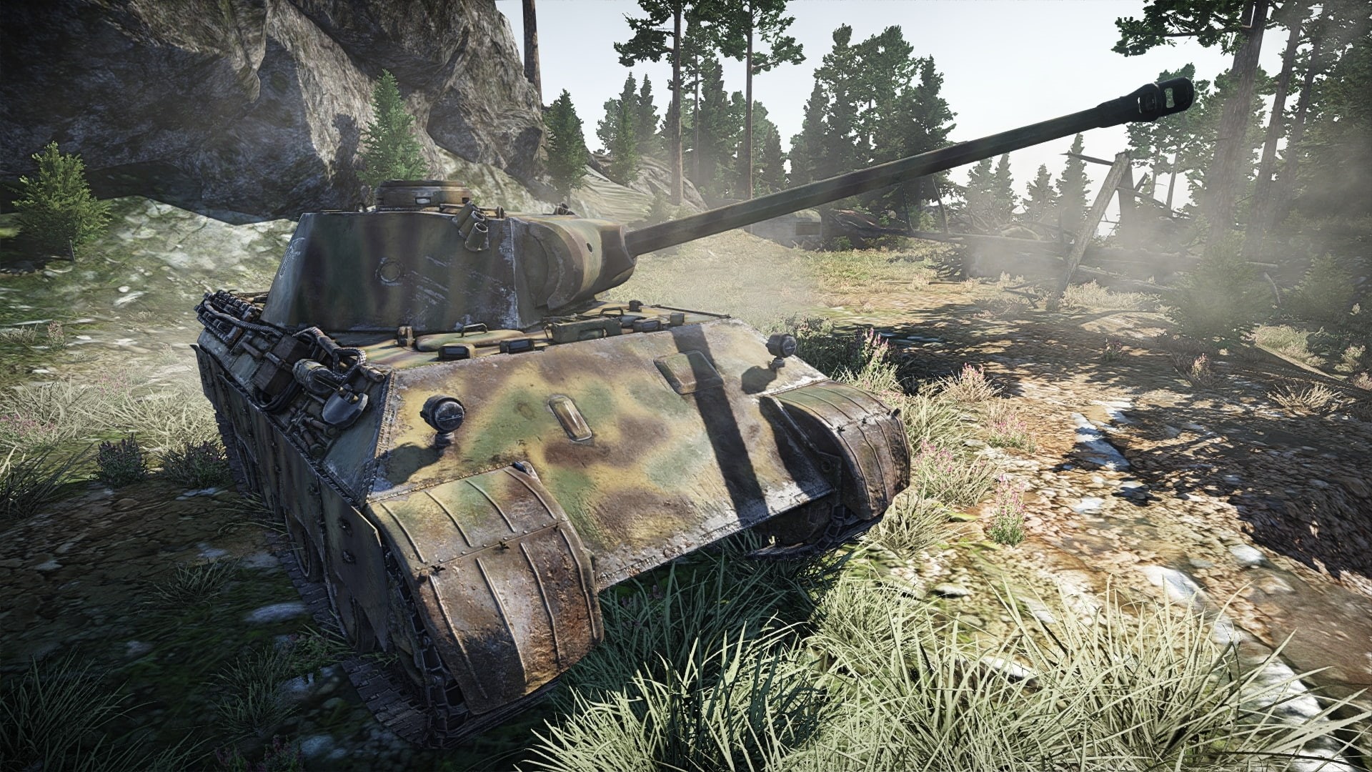 PzKpfw V " Panther" Ausf. D, tank, rocks, German tank, camouflage, stones, art, battle, 1080P, woodland, trees, WW2, HD Wallpaper