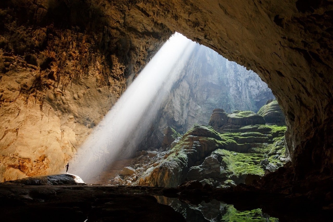 long exposure, formation, rock formation, no people, geology, scenics - nature, solid, cave hang son doong huge sun rays rock grass nature landscape vietnam, HD Wallpaper