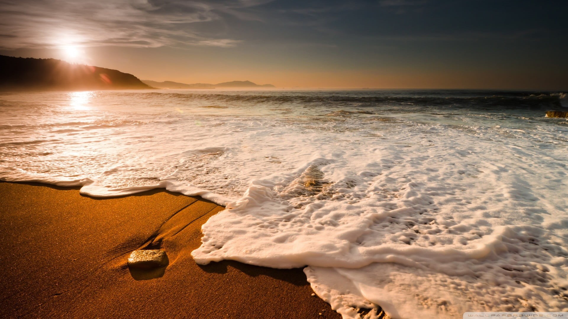 morning, horizon over water, sunrise, tranquility, horizon, sea, wave, idyllic, cloud - sky, beauty in nature, no people, landscape, sand, stone, brown, HD Wallpaper
