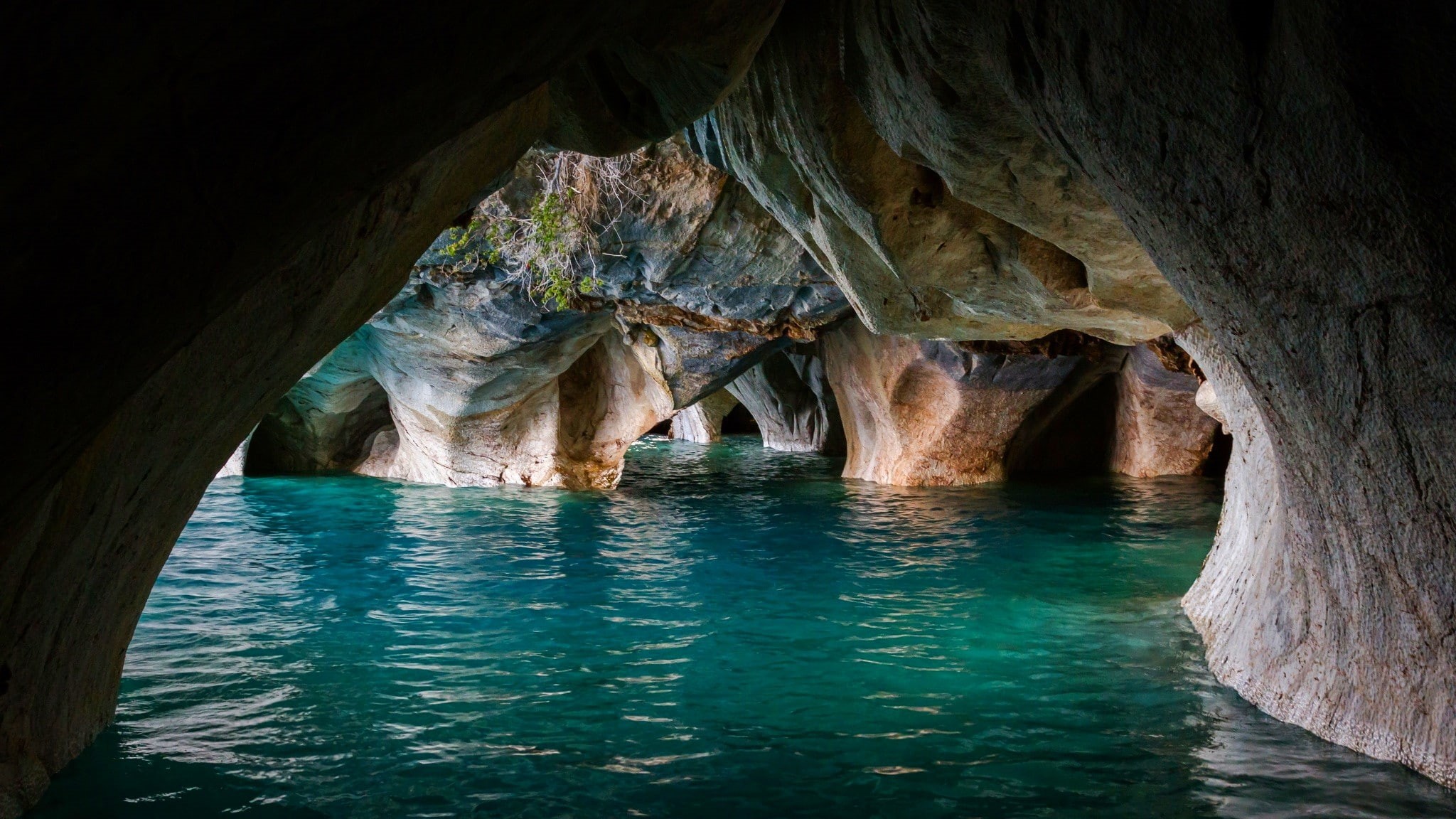 nature, rock, 1080P, water, erosion, lake, Chile, cathedral, marble, cave, turquoise, landscape, HD Wallpaper