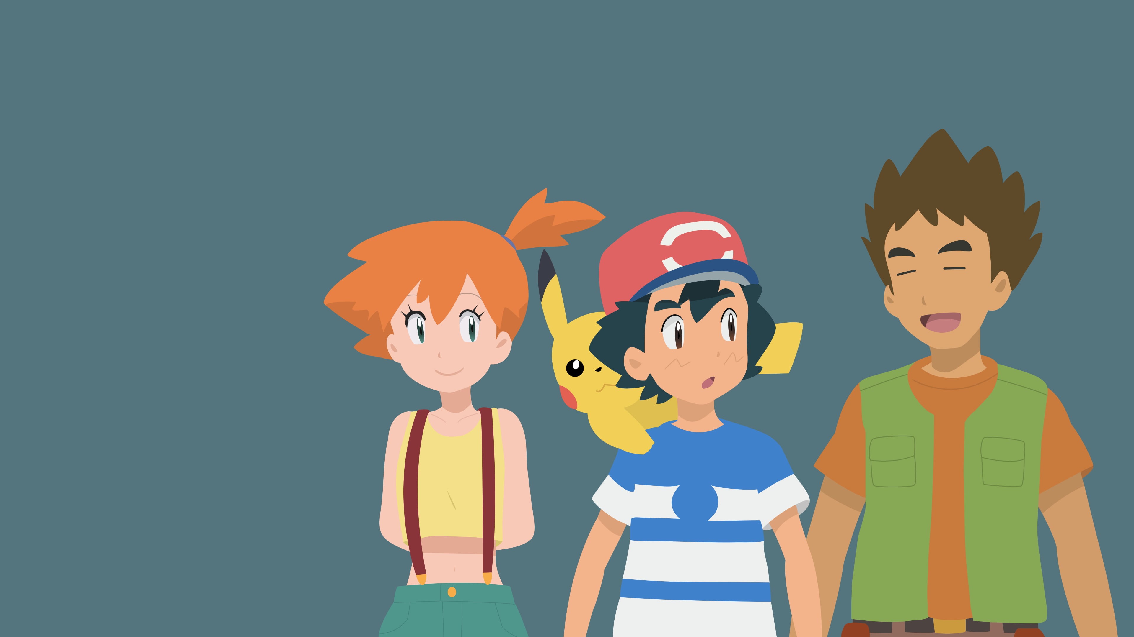 Ash Ketchum, Pikachu, Pokémon, Brock (Pokémon), Misty (Pokémon), 4K, HD Wallpaper