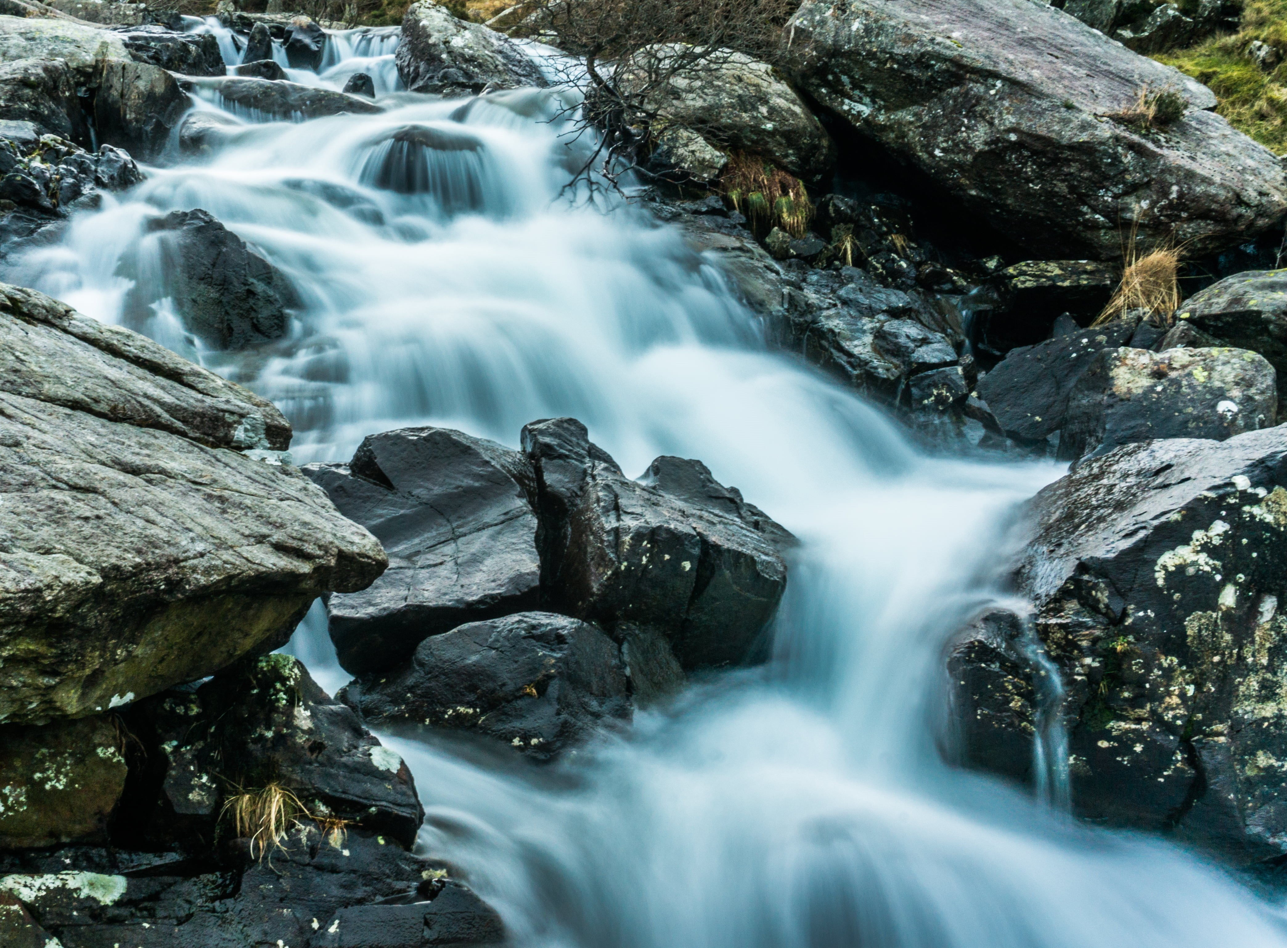 silk, flowing Water, forest, smooth, flow, outdoors, stream, freshness, stone, rocks, waterfall, river, scenics, rock - Object, nature, water, wales, 4K, HD Wallpaper