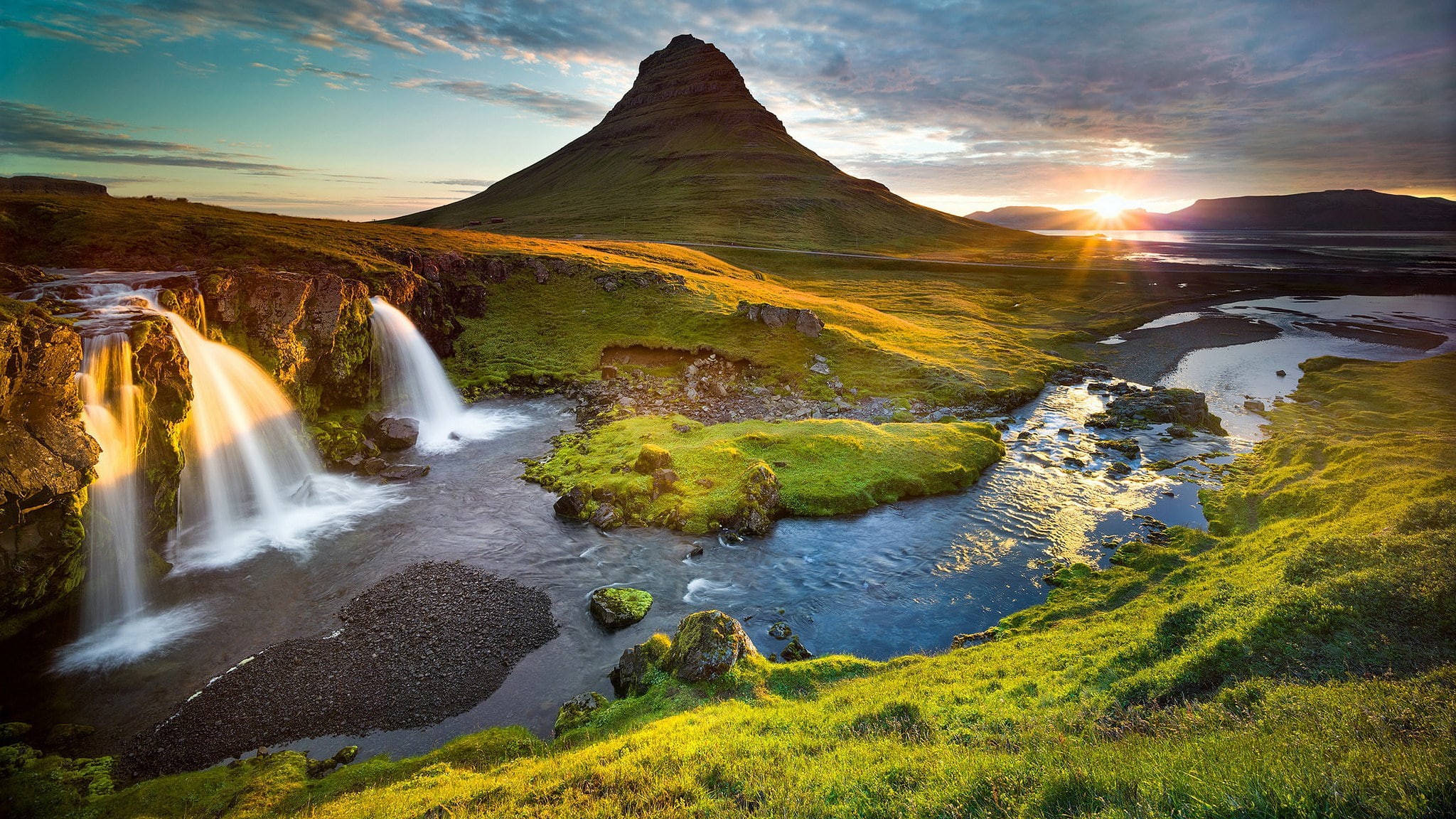 flowing water, scenics - nature, environment, water, grass, no people, nature, landscape, 1080P, idyllic, tranquil scene, flowing, sky, stream - flowing water, HD Wallpaper