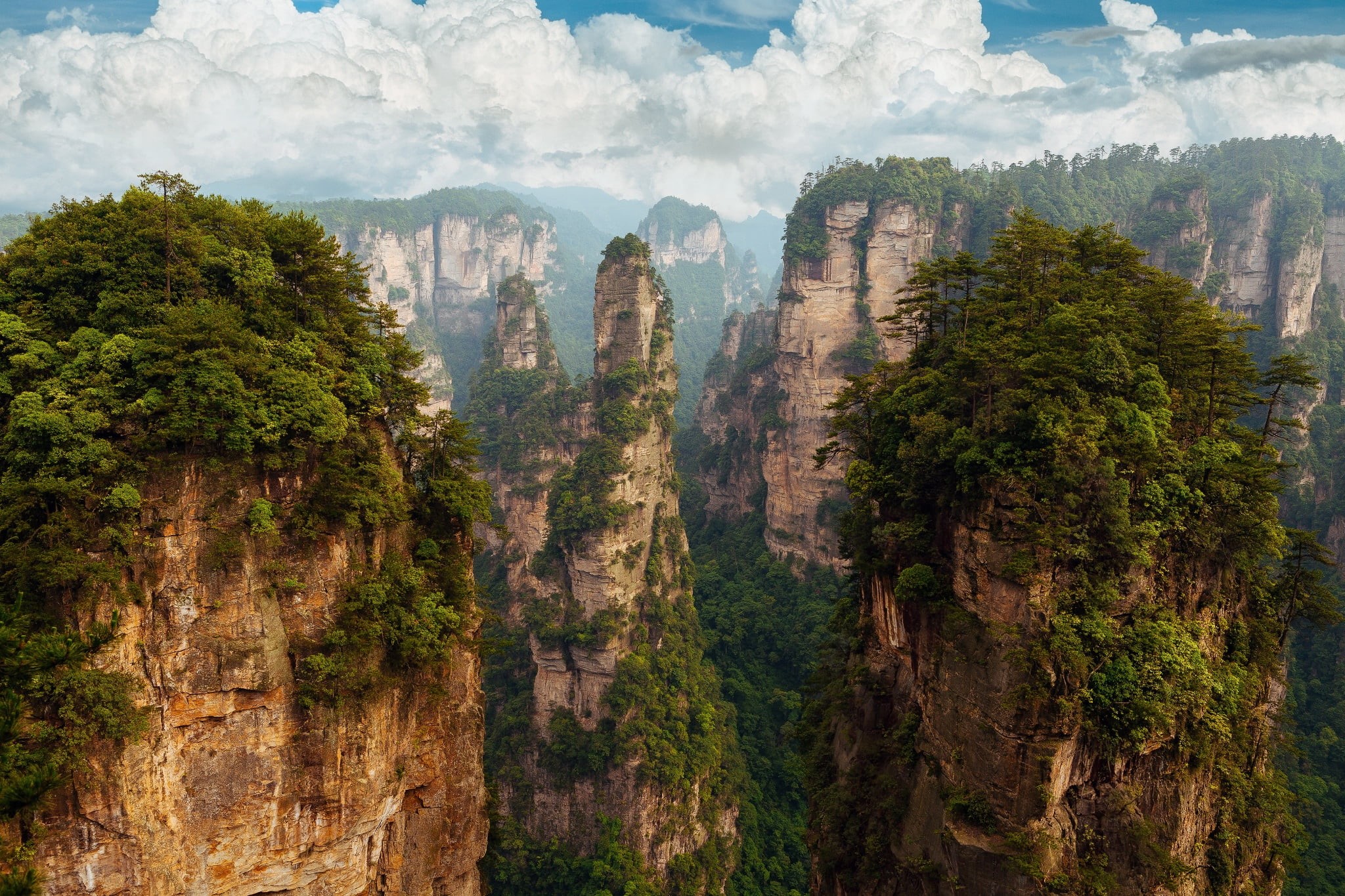 wulingyuan Scenic Area, scenics, tranquility, travel, rock - Object, rocks, eroded, outdoors, rock formation, zhangjiajie, geology, green Color, valley, HD Wallpaper