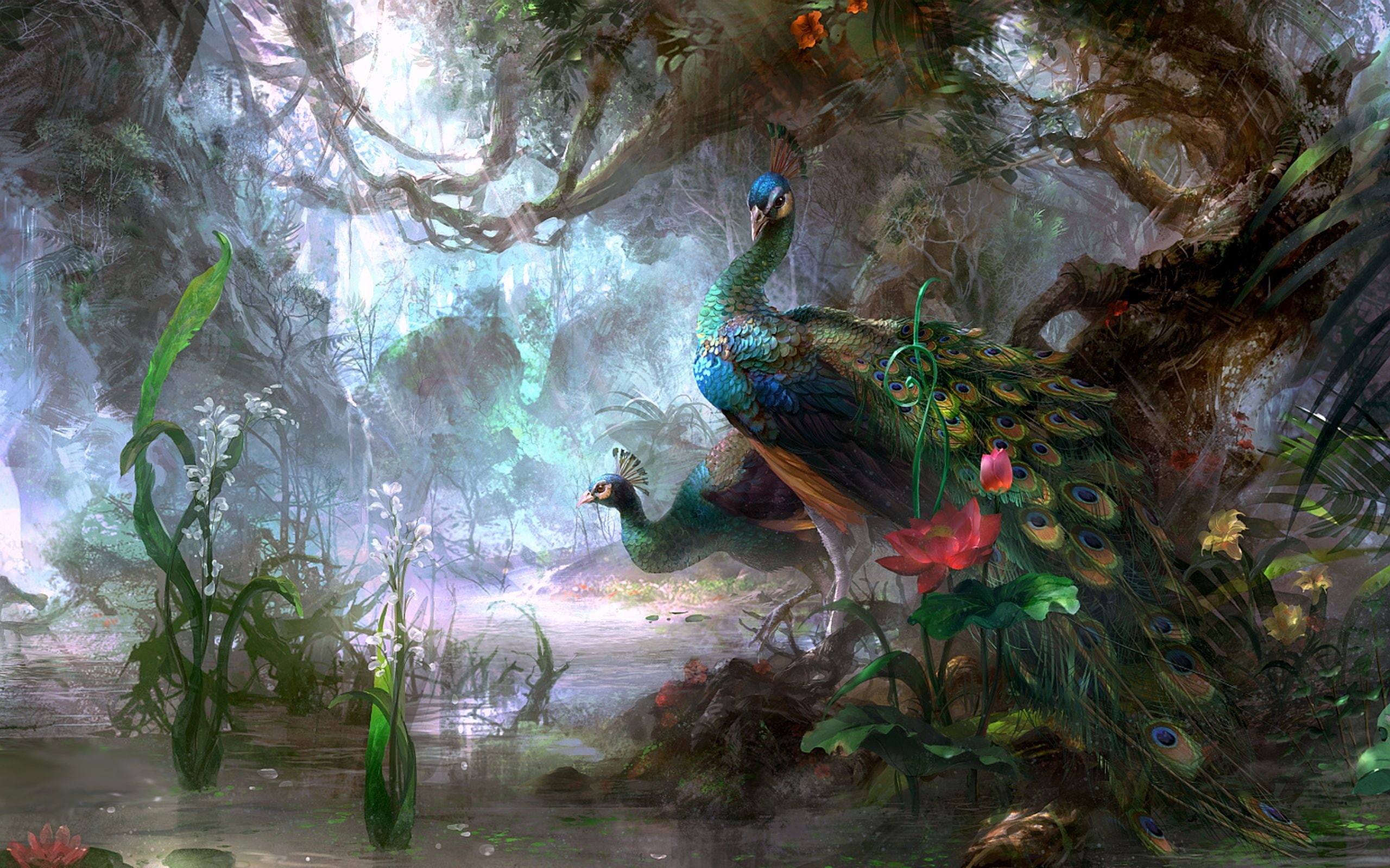 2K, Painting, Art, Peacock, HD Wallpaper