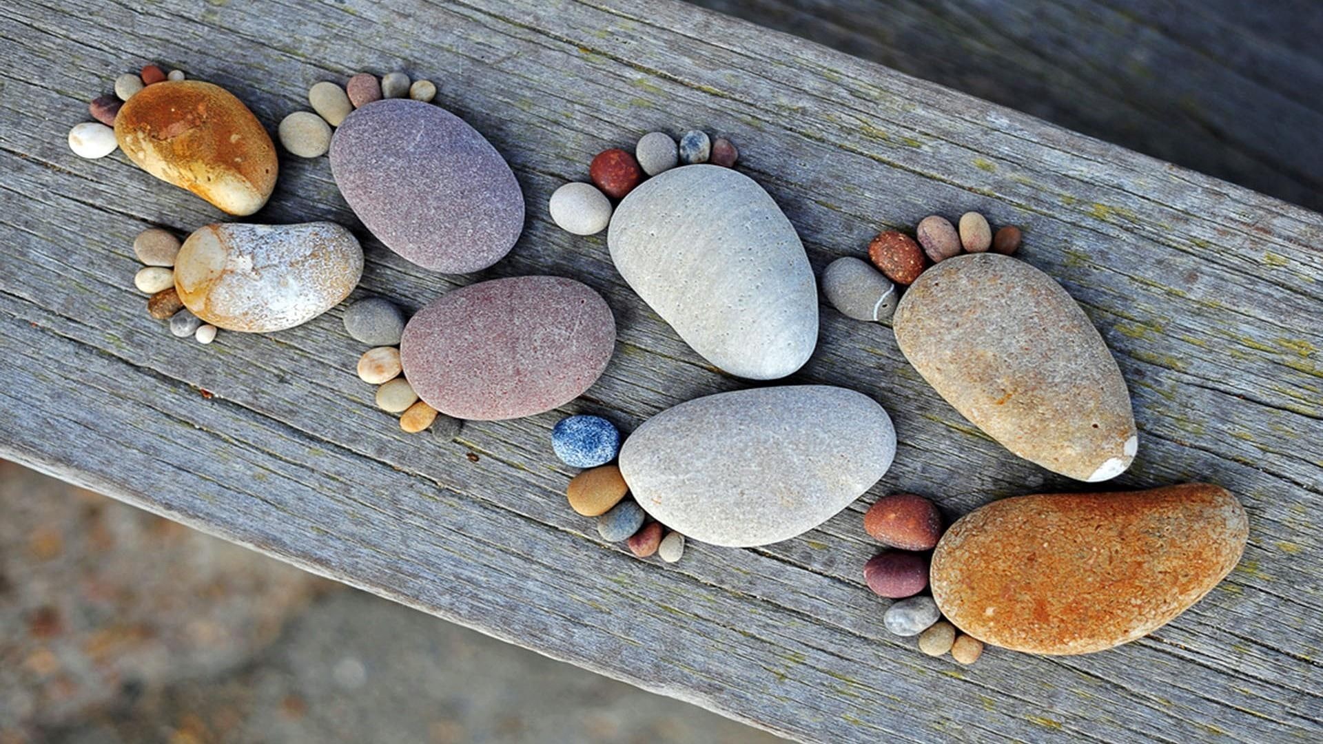 creative, stone, joke, footprint, funny, pebble, 1080P, stones, sole, summer, HD Wallpaper