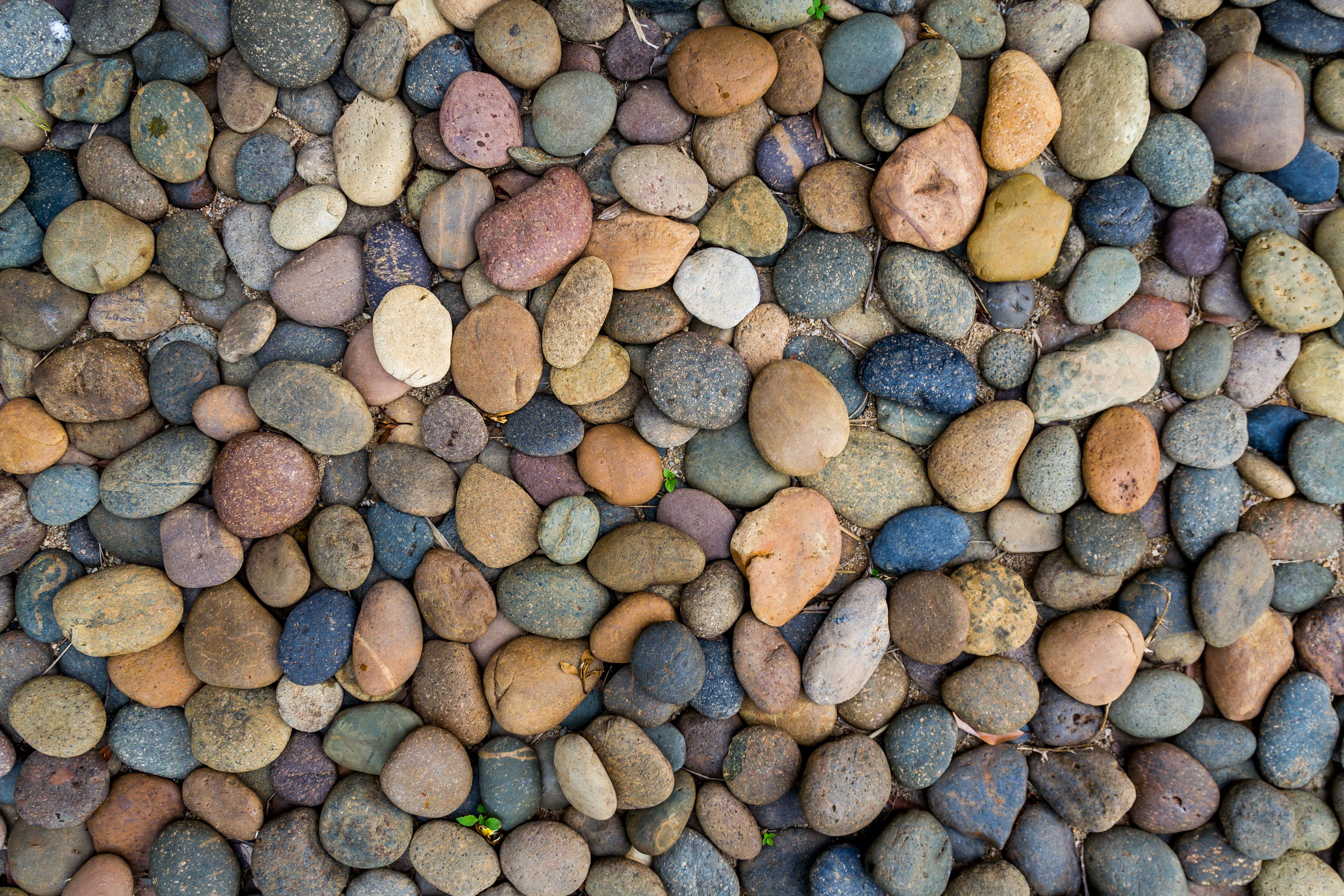 blue, shape, nature, pebble, stone, sea, pattern, rock - object, beach, abundance, stone - object, day, no people, stones, rock, full frame, textured, 5K, HD Wallpaper