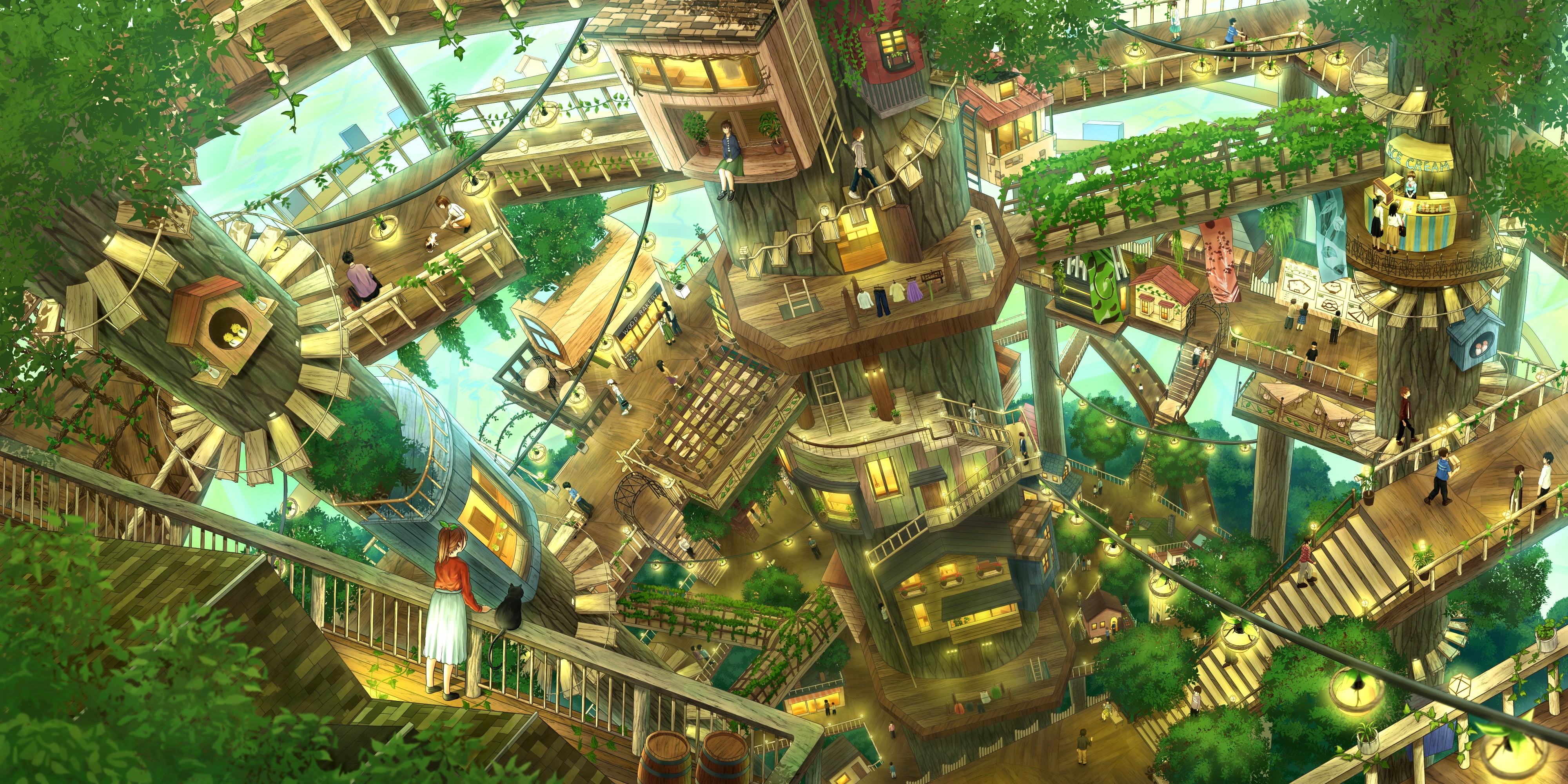 Treehouse, Anime, Original, 4K, HD Wallpaper