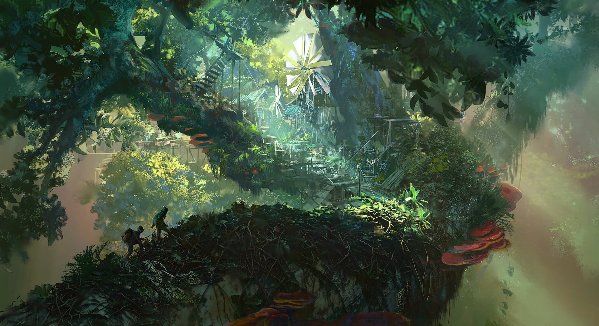 jungle, treehouse, tree house, treehouses, artwork, digital art, 1080P, HD Wallpaper