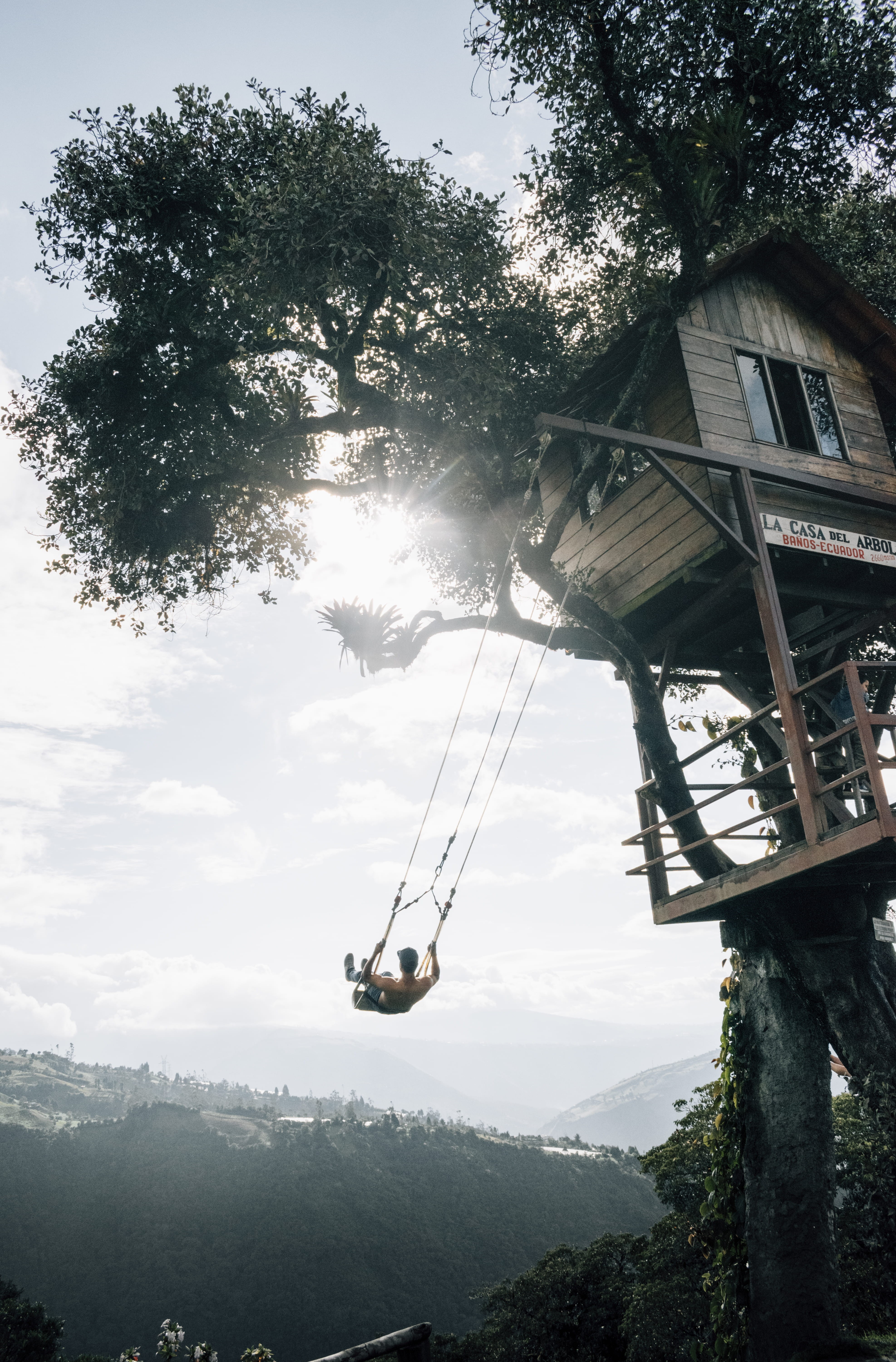 transportation, no people, beauty in nature, plant, overhead cable car, banos, building exterior, treehouse, landscape, la casa del arbol, nature, sky, Phone HD Wallpaper