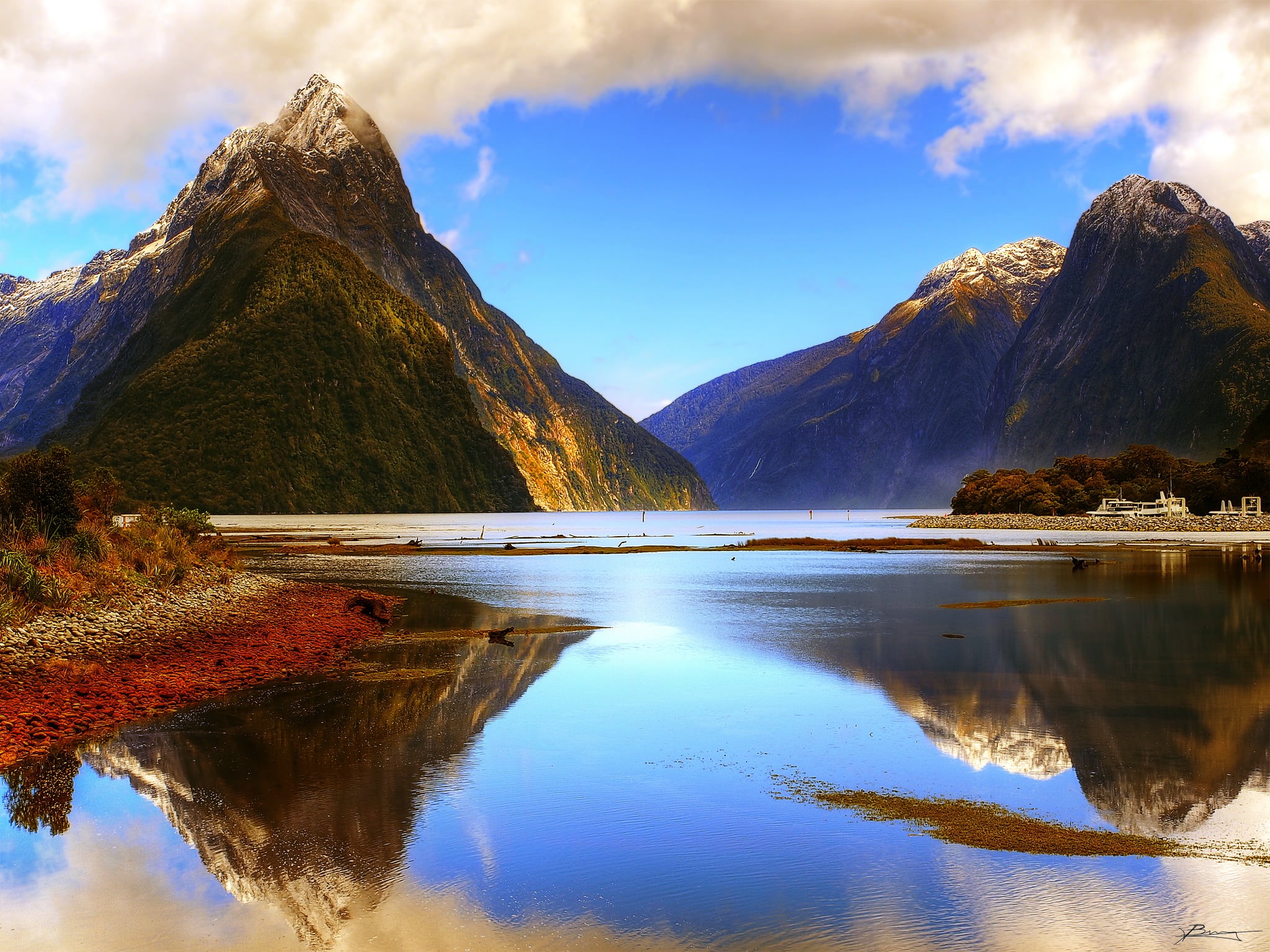 water, snow, wonder  world, peaks, top, daytime, tasman  sea, tall, travel, fjord, new  zealand, lake, sound  island, near, south  west, reflection, wonder of the world, HD Wallpaper