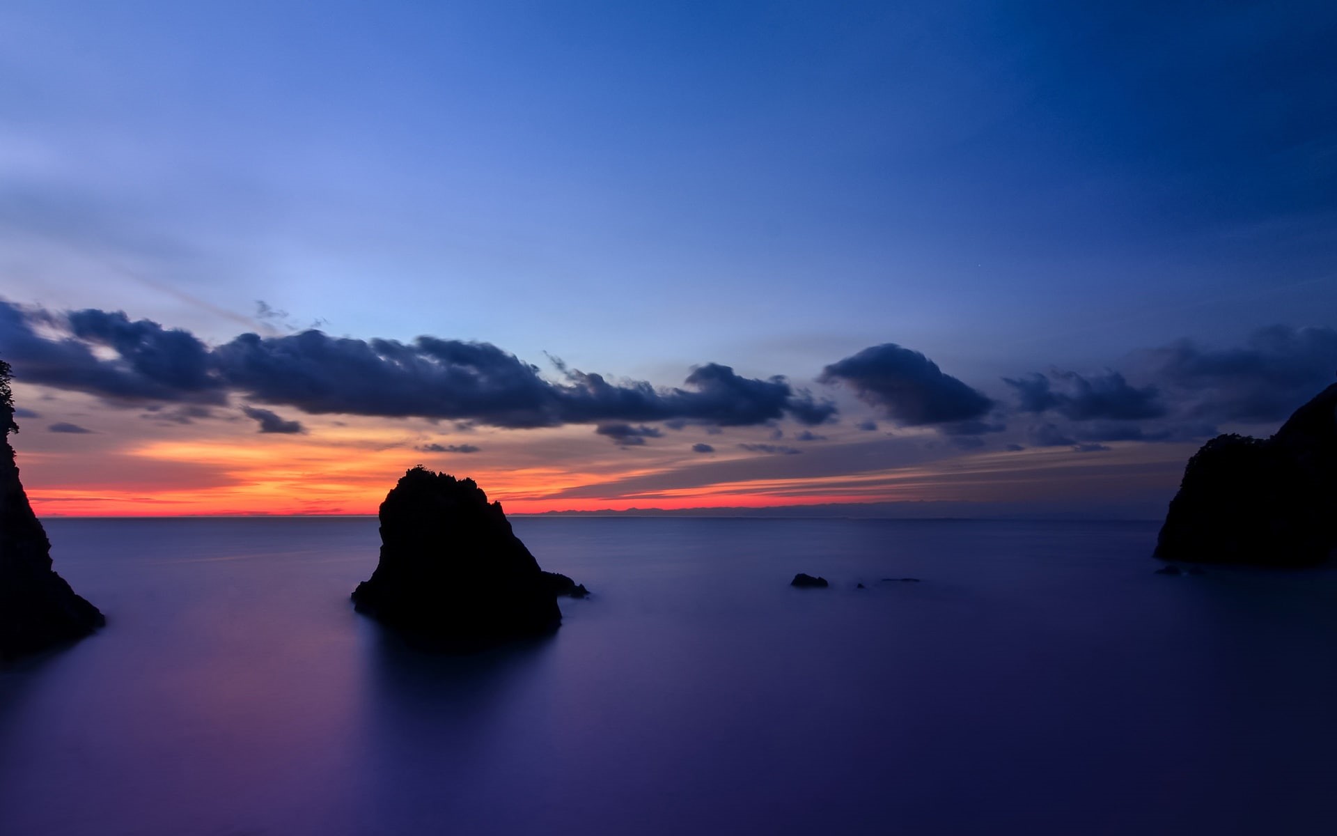 Japan, Island, Clouds, Rocks, Sunset, Blue, 1080P, Evening, Sea, Prefecture, Shizuoka, Sky, HD Wallpaper