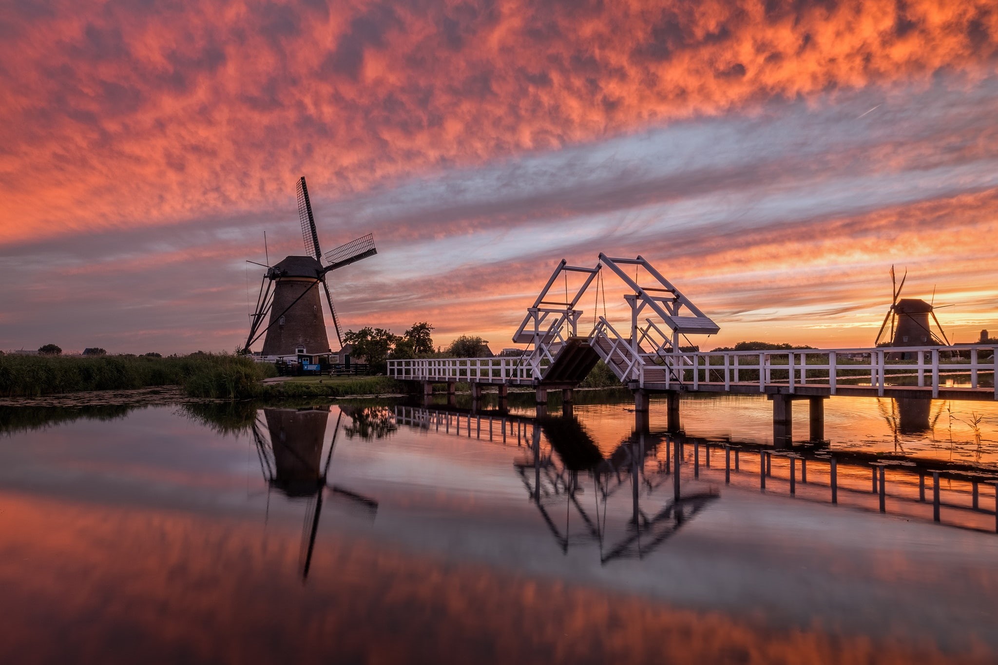 mill, the evening, Netherlands, Kinderdijk, Holland, 1080P, HD Wallpaper