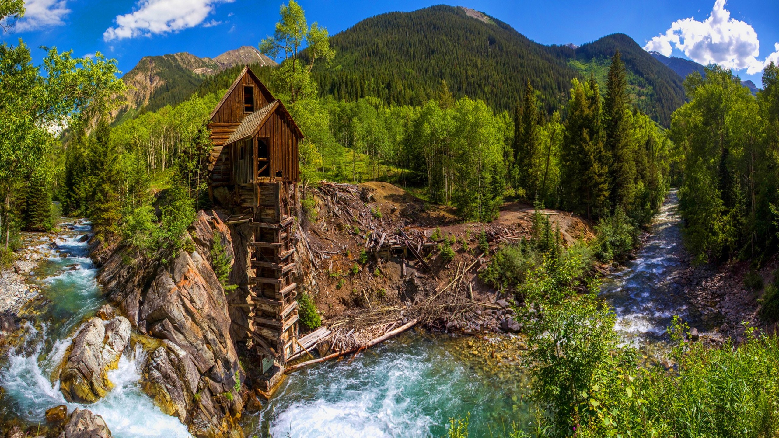  crystal, colorado, usa, mill, river, hd, white, summer, national, 2K, forest, HD Wallpaper