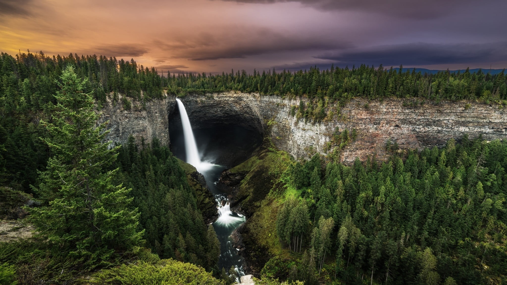 1080P, Canada, clouds, no people, sky, flowing water, waterfalls, plant, power in nature, non-urban scene, motion, waterfall, beauty in nature, long exposure, HD Wallpaper