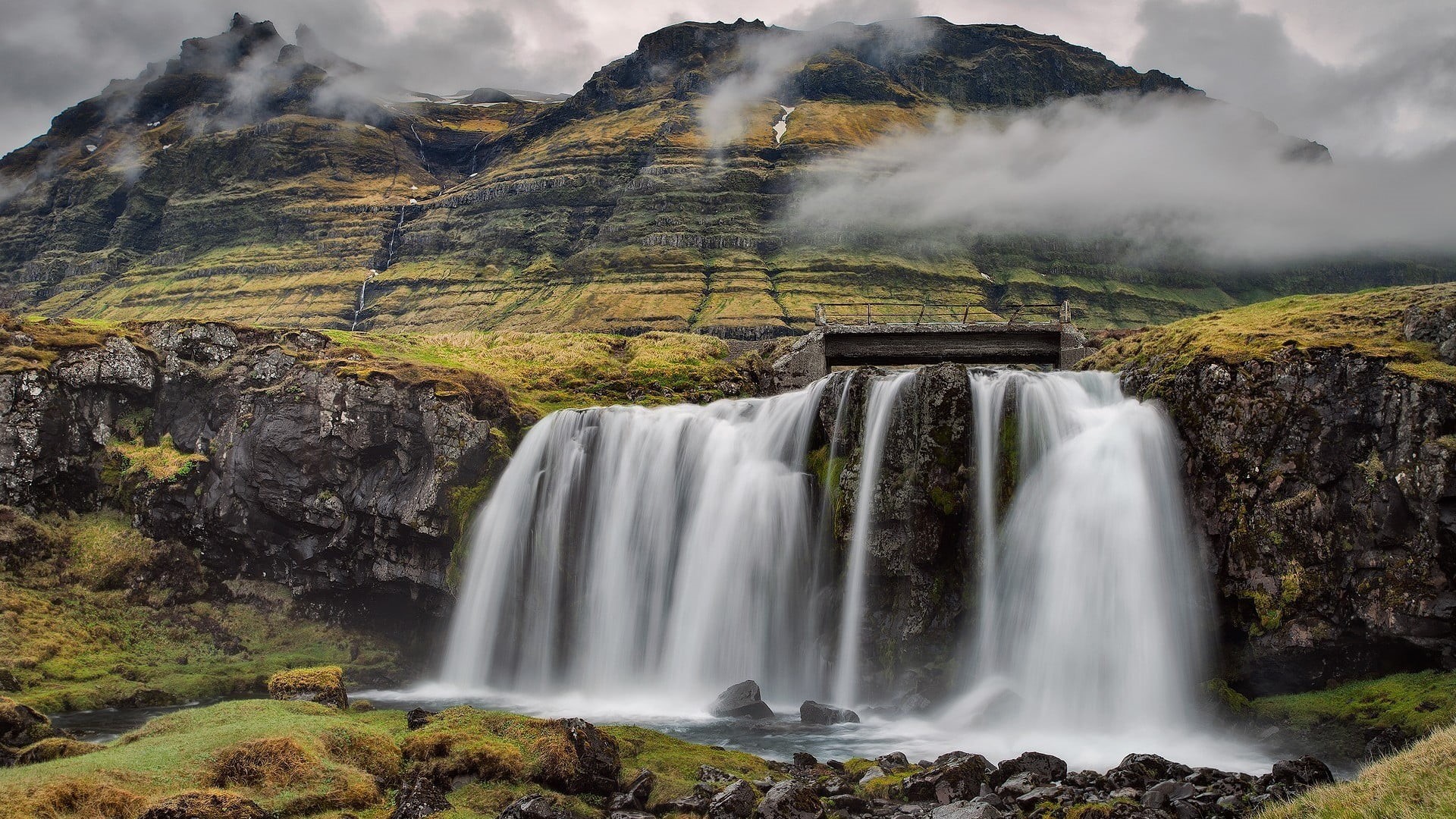 land, travel, mist, flowing, no people, travel destinations, Faroe Islands, solid, power in nature, mountains, tourism, motion, water, rocks, Iceland, rock - object, HD Wallpaper