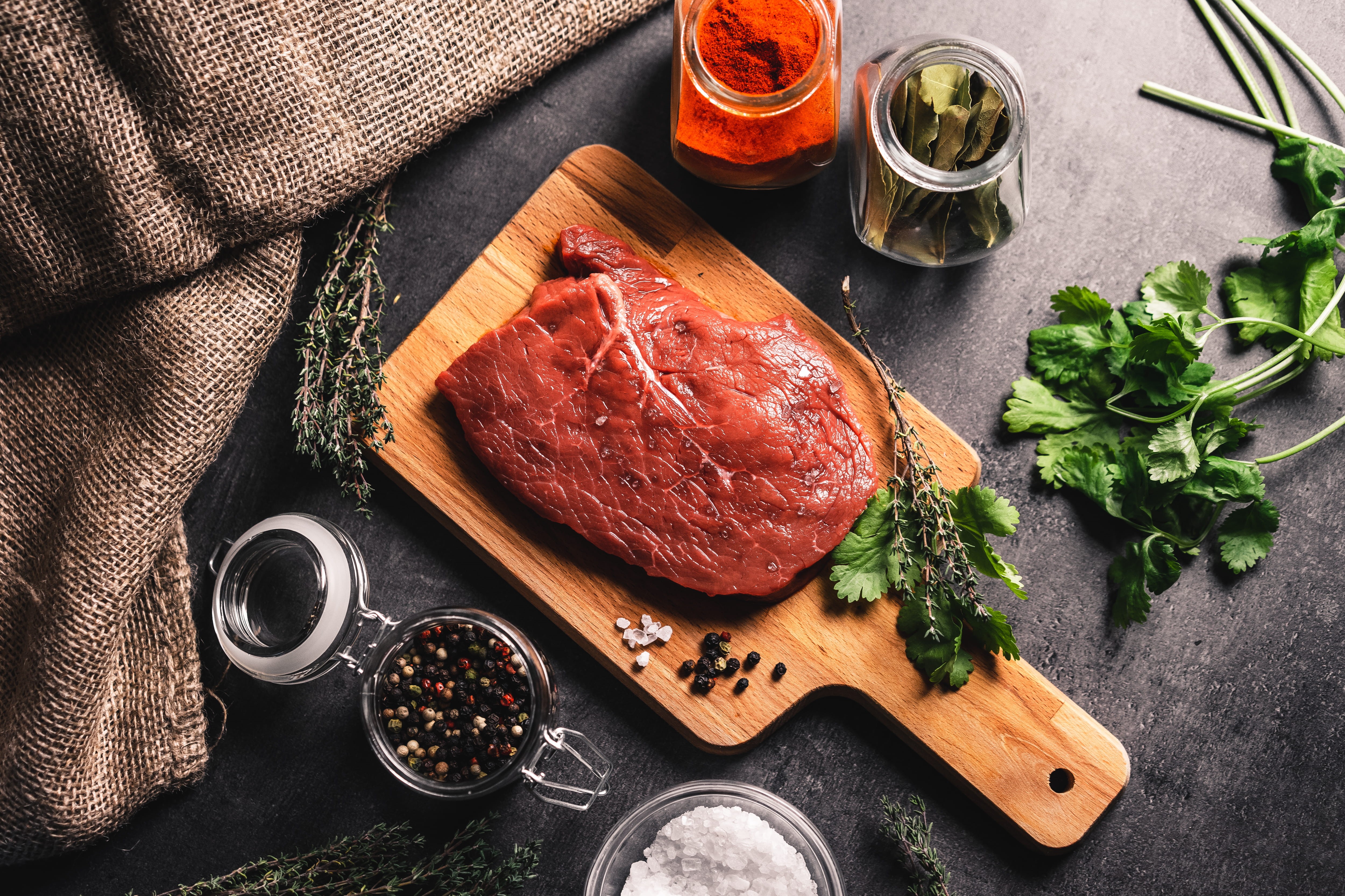 refreshment, dinner, beef, meat, garden party, spice, restaurant, alcohol, food, spices, kitchen, 4K, ingredient, foodie, freshness, drink, indoors, high angle view, HD Wallpaper