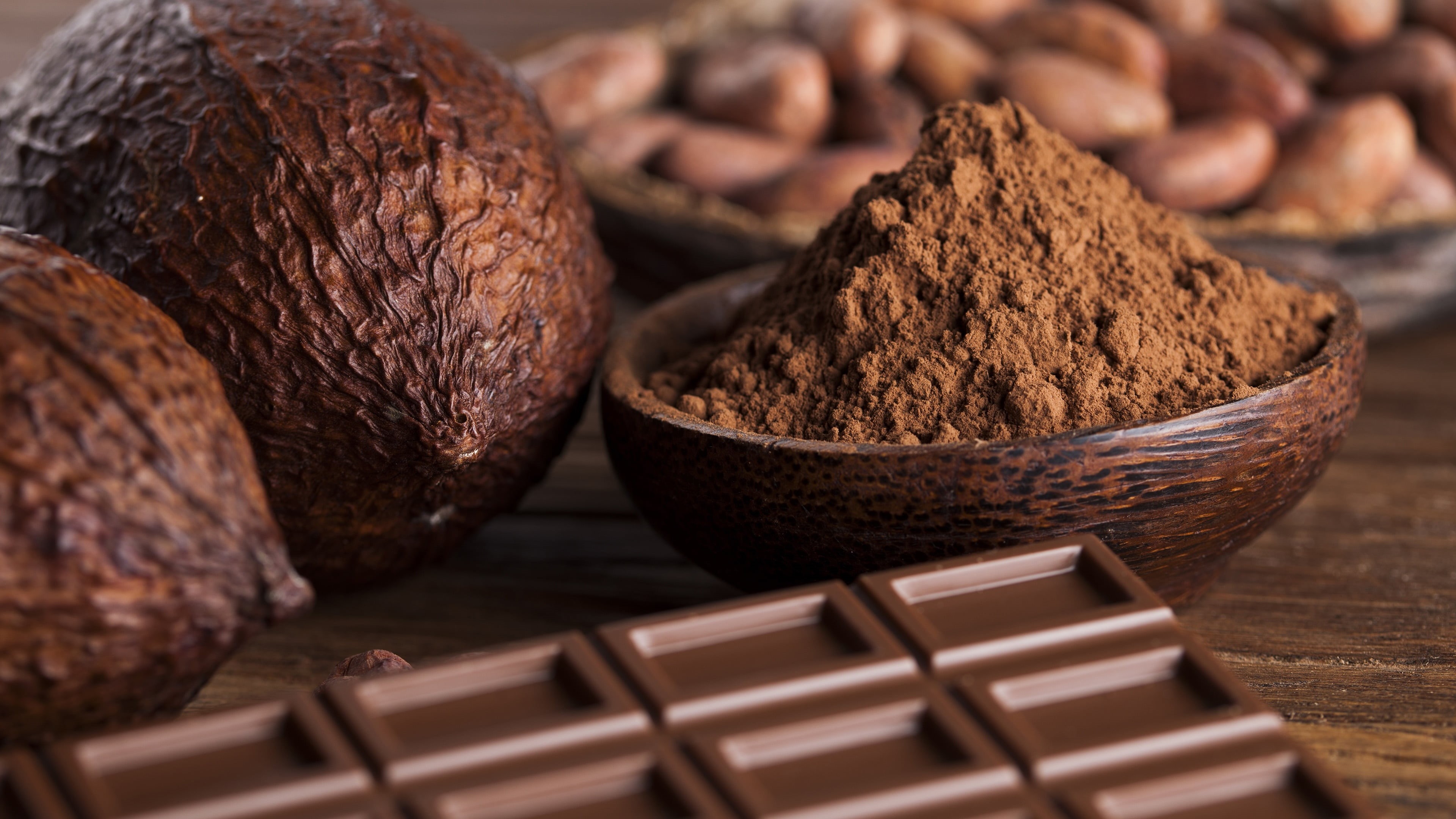 wellbeing, 4K, indoors, wood - material, healthy eating, brown, stack, variation, selective focus, freshness, cocoa powder, still life, close-up, large group of objects, HD Wallpaper