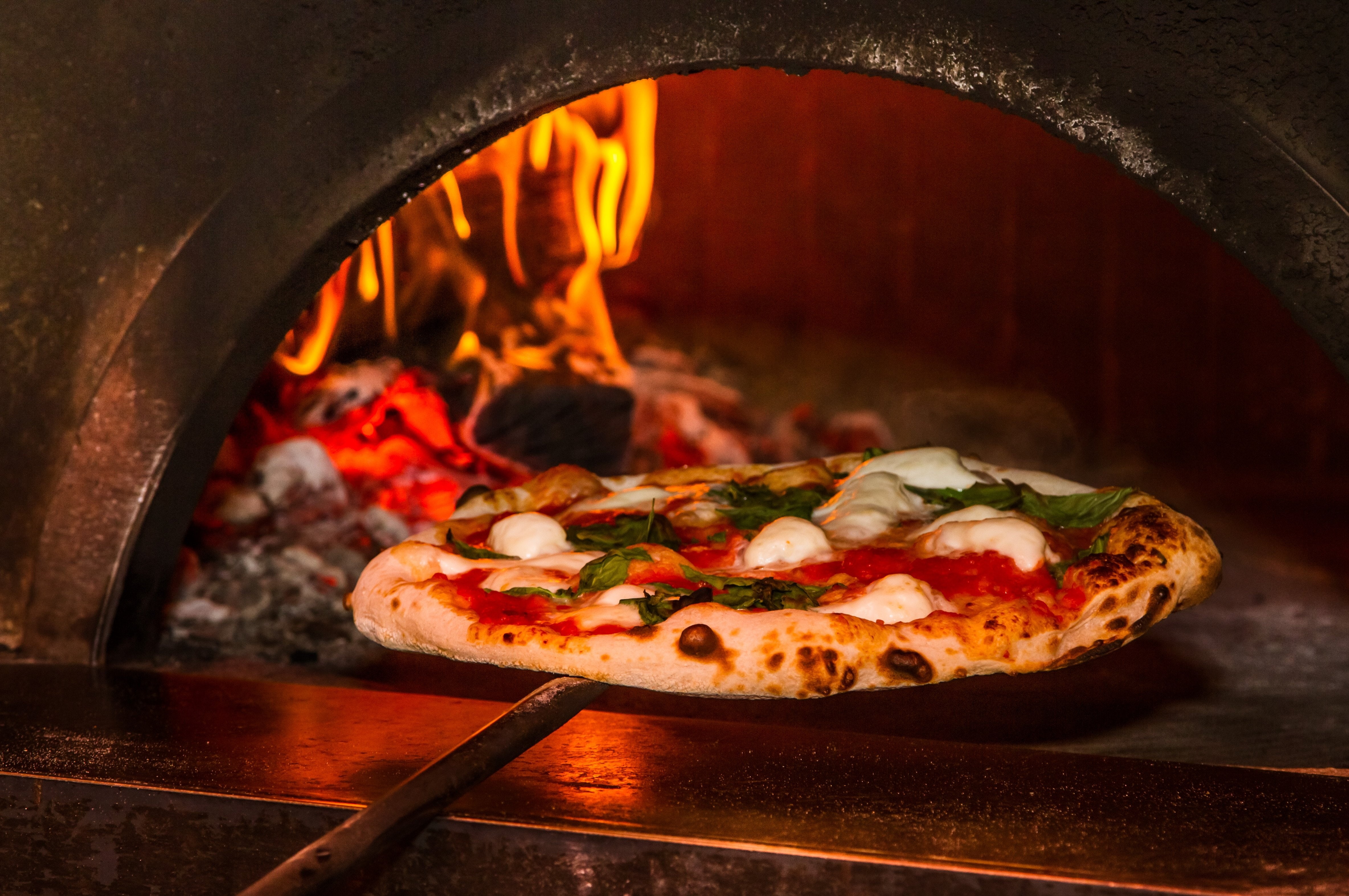 appliance, restaurant, pizzeria, indoors, business, vegetable, food and drink, burning, flame, freshness, wood burning stove, no people, fire, take out food, HD Wallpaper