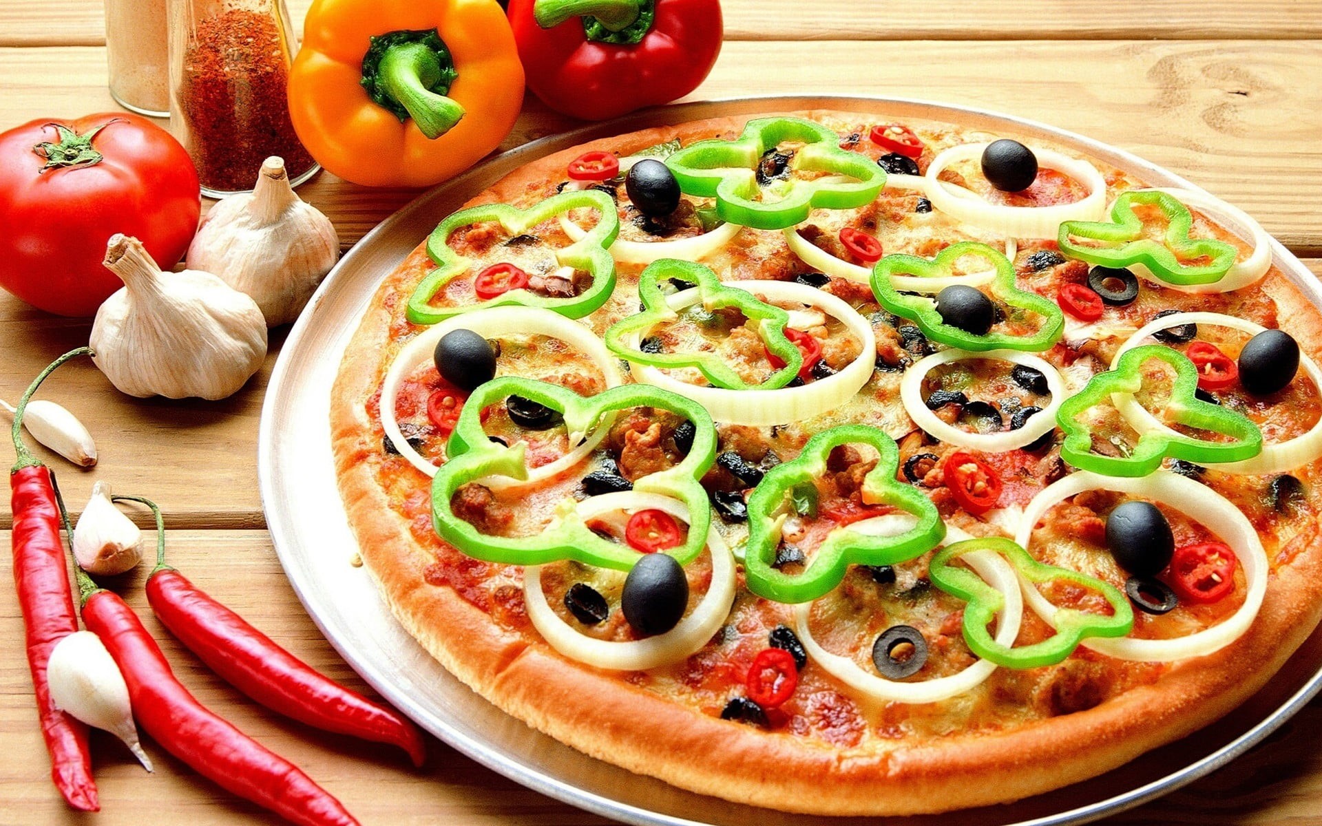 indoors, 1080P, pepper, chilli peppers, no people, food, dairy product, ready-to-eat, peppers, cheese, tomatoes, table, vegetable, plate, italian food, HD Wallpaper