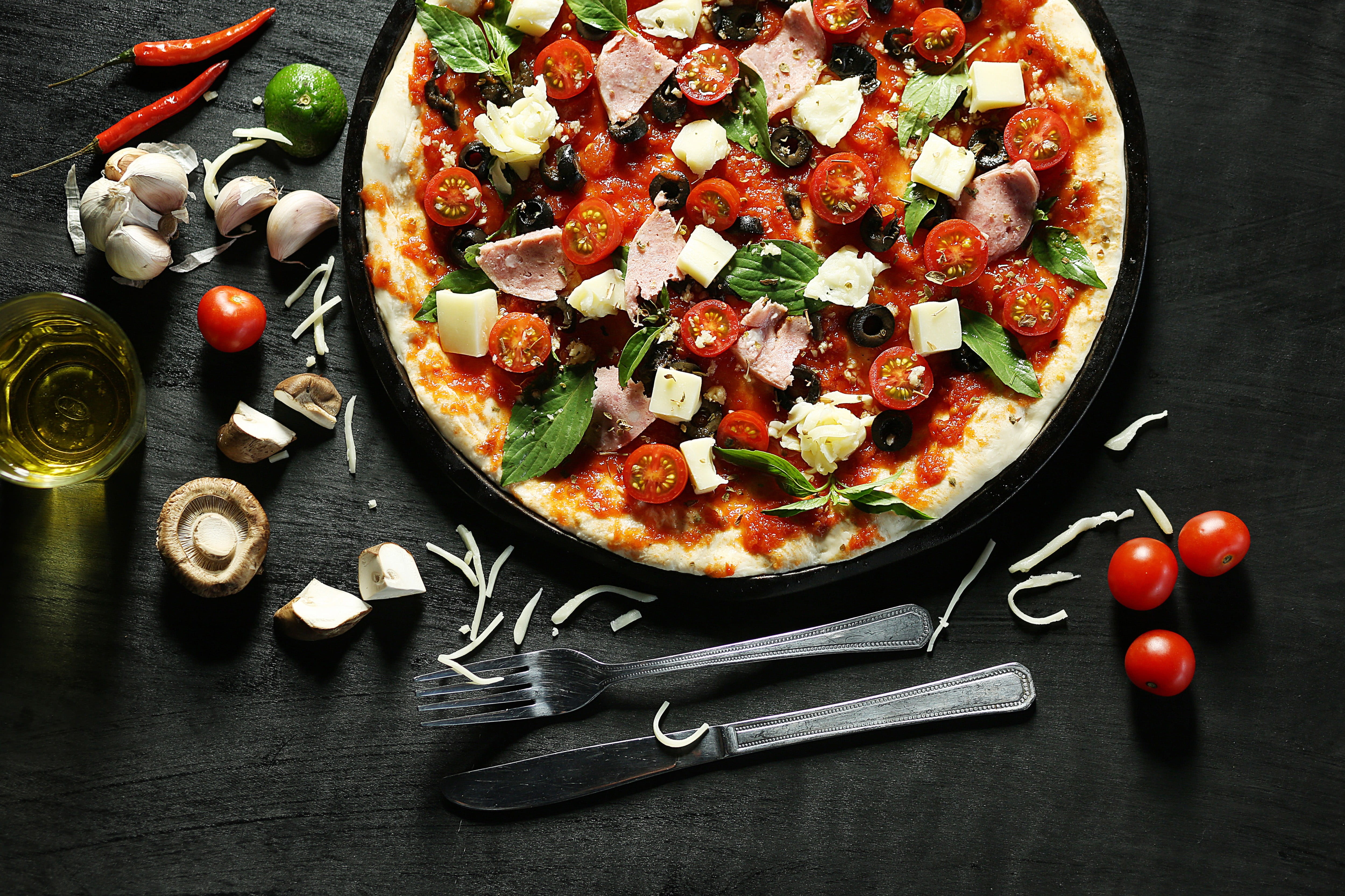 pizzas, make, pizza, tomato, indoors, cherry tomato, high angle view, table, food and Drink, freshness, household equipment, still life, vegetable, no people, HD Wallpaper