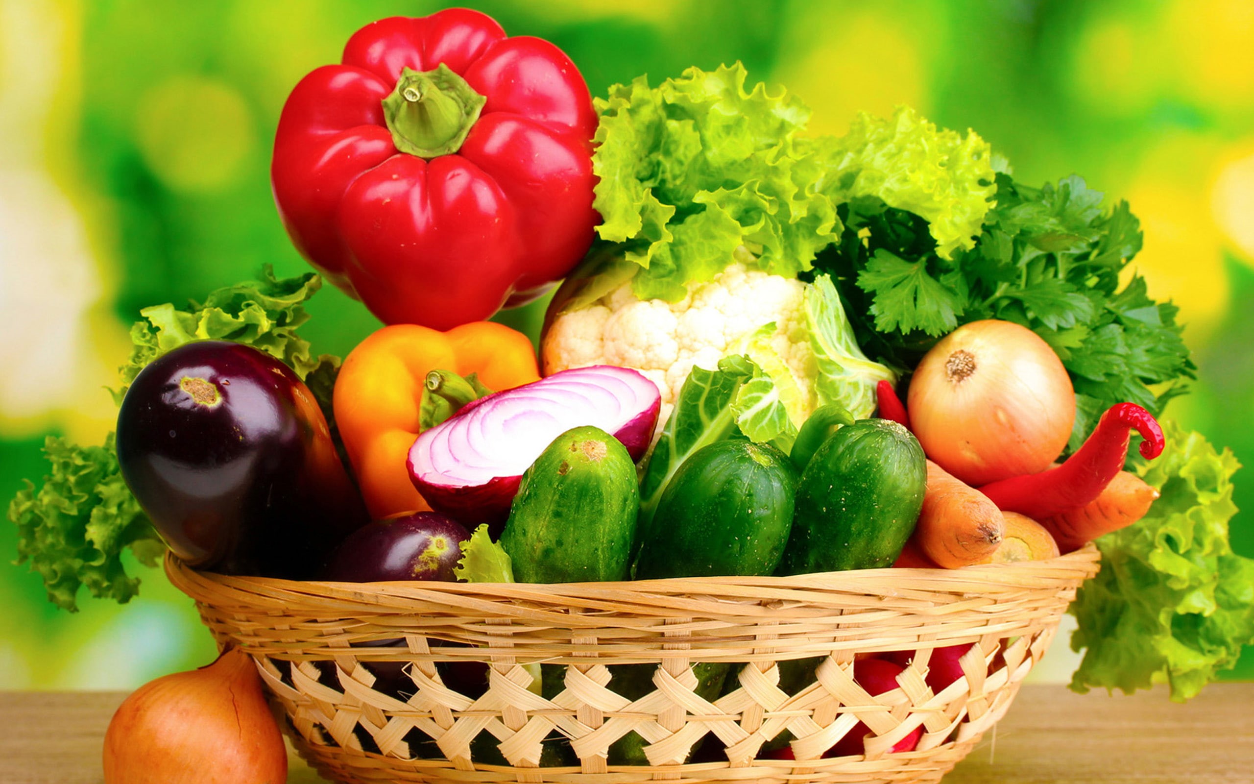 eggplant, brown, onion, 2K, fresh, rattan, vegetables, healthy, pepper, assorted, basket, HD Wallpaper