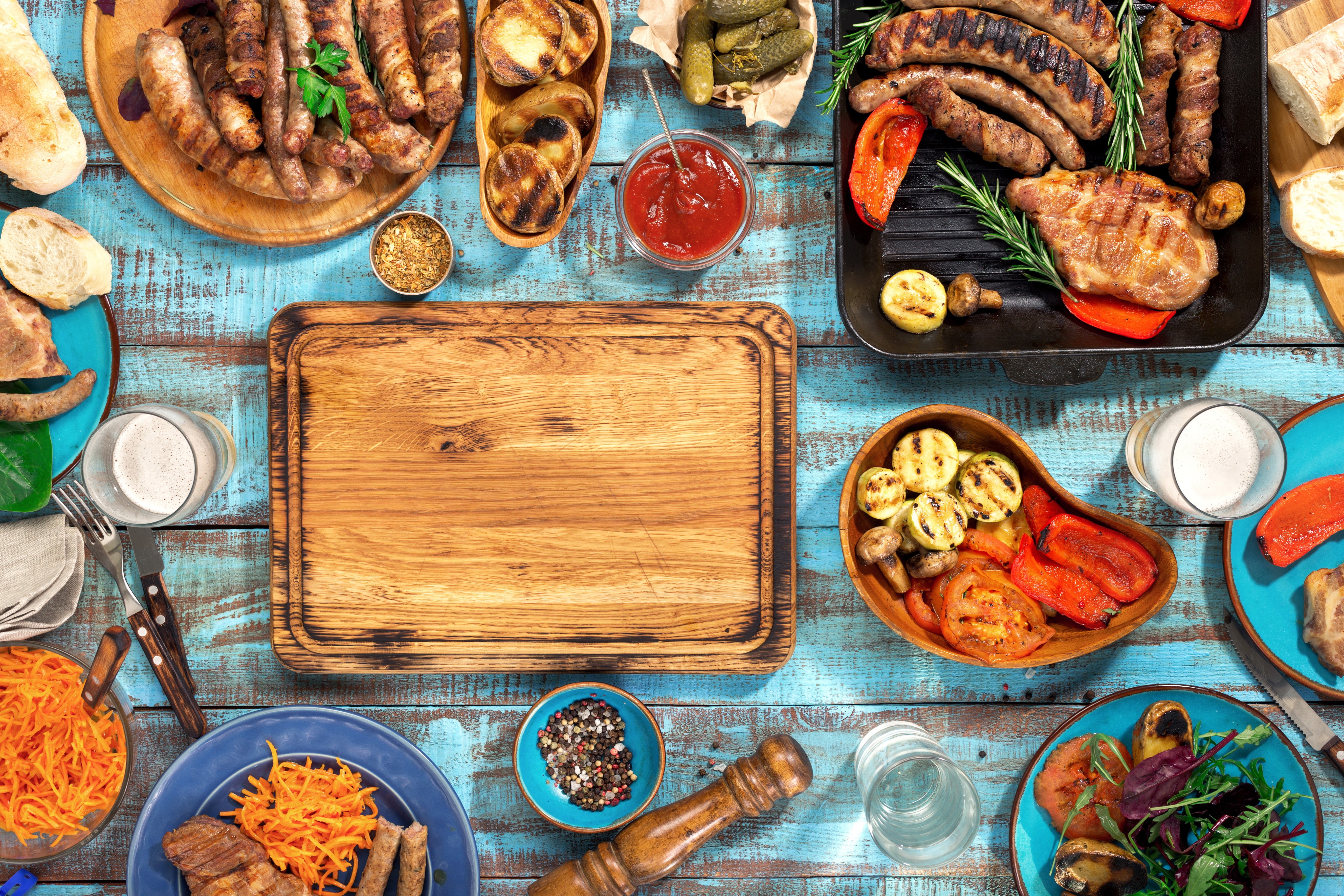 wood, beer, grilled, 5K, vegetables, BBQ, meat, grill, HD Wallpaper