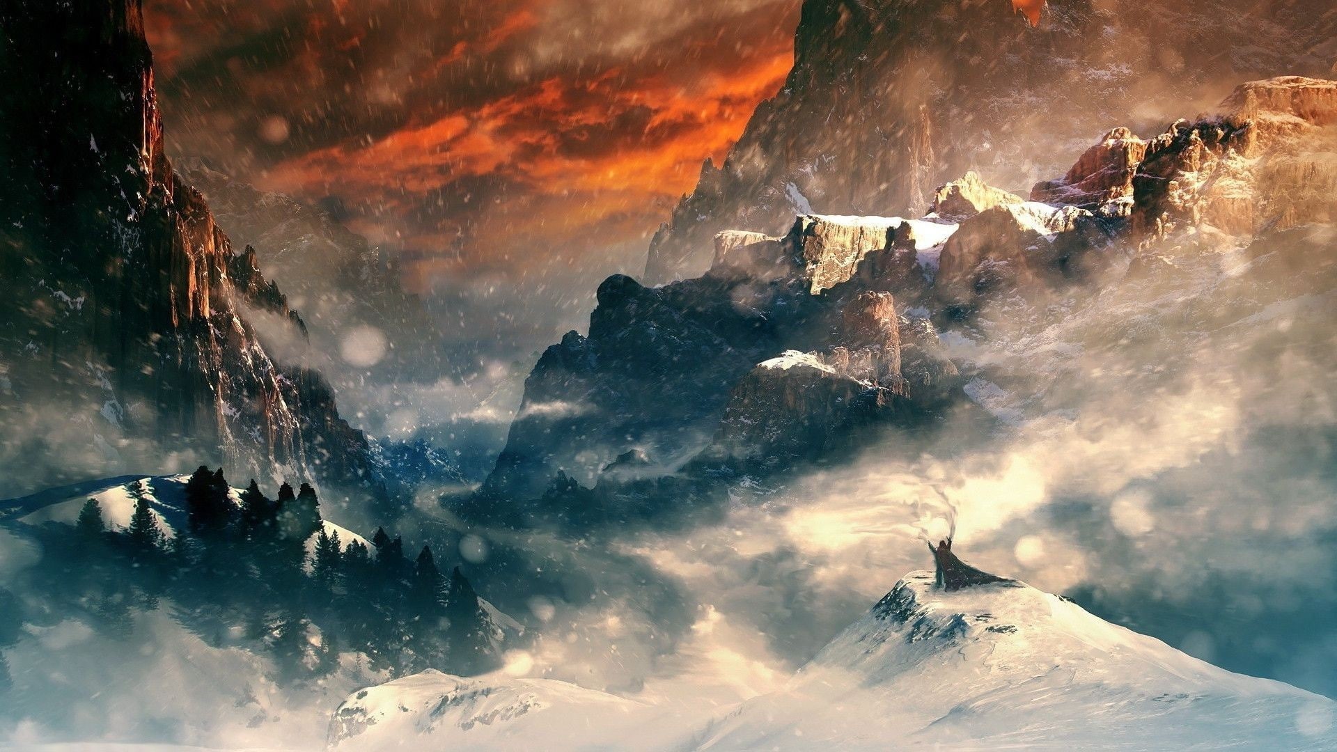 no people, environment, nature, architecture, 1080P, orange color, mountain, sky, building exterior, winter, cloud - sky, cold temperature, building, beauty in nature, HD Wallpaper