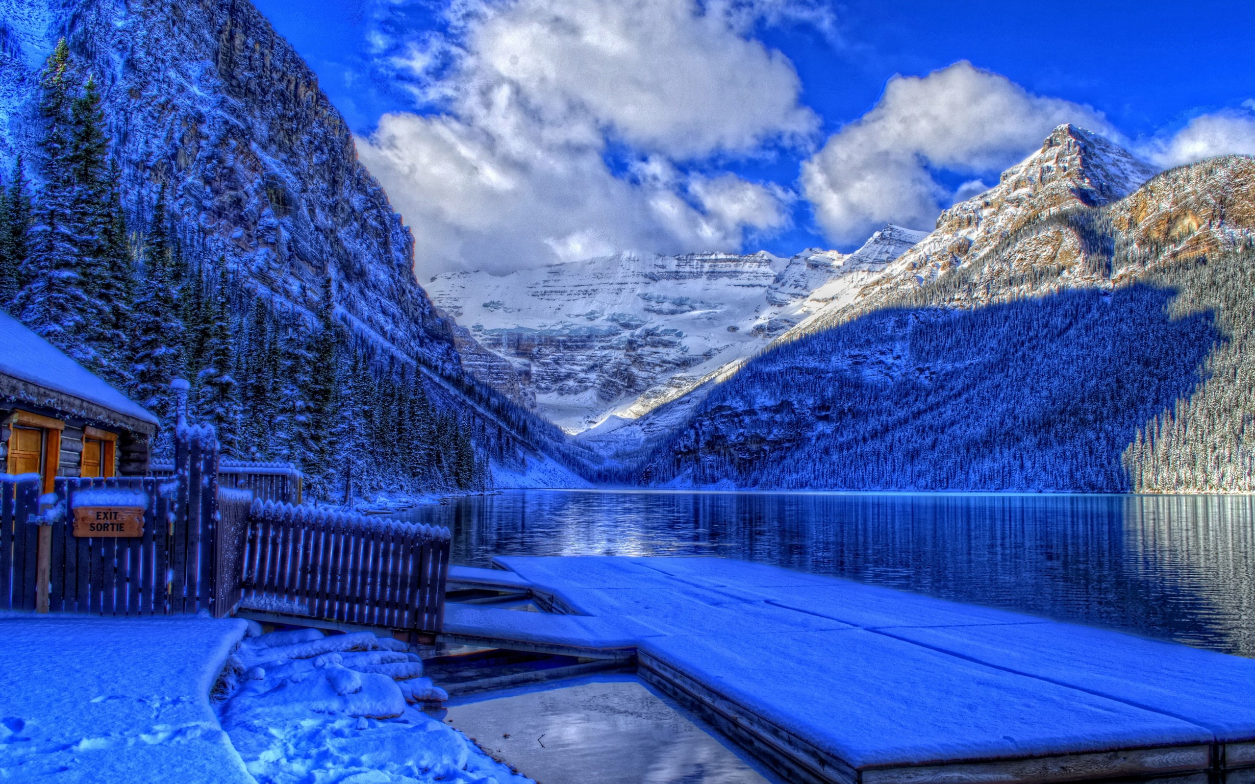House, National, mountain, body, Snow, Canada, white, 2K, Banff, along, water, Park, brown, Lake, Winter, Alberta, HD Wallpaper