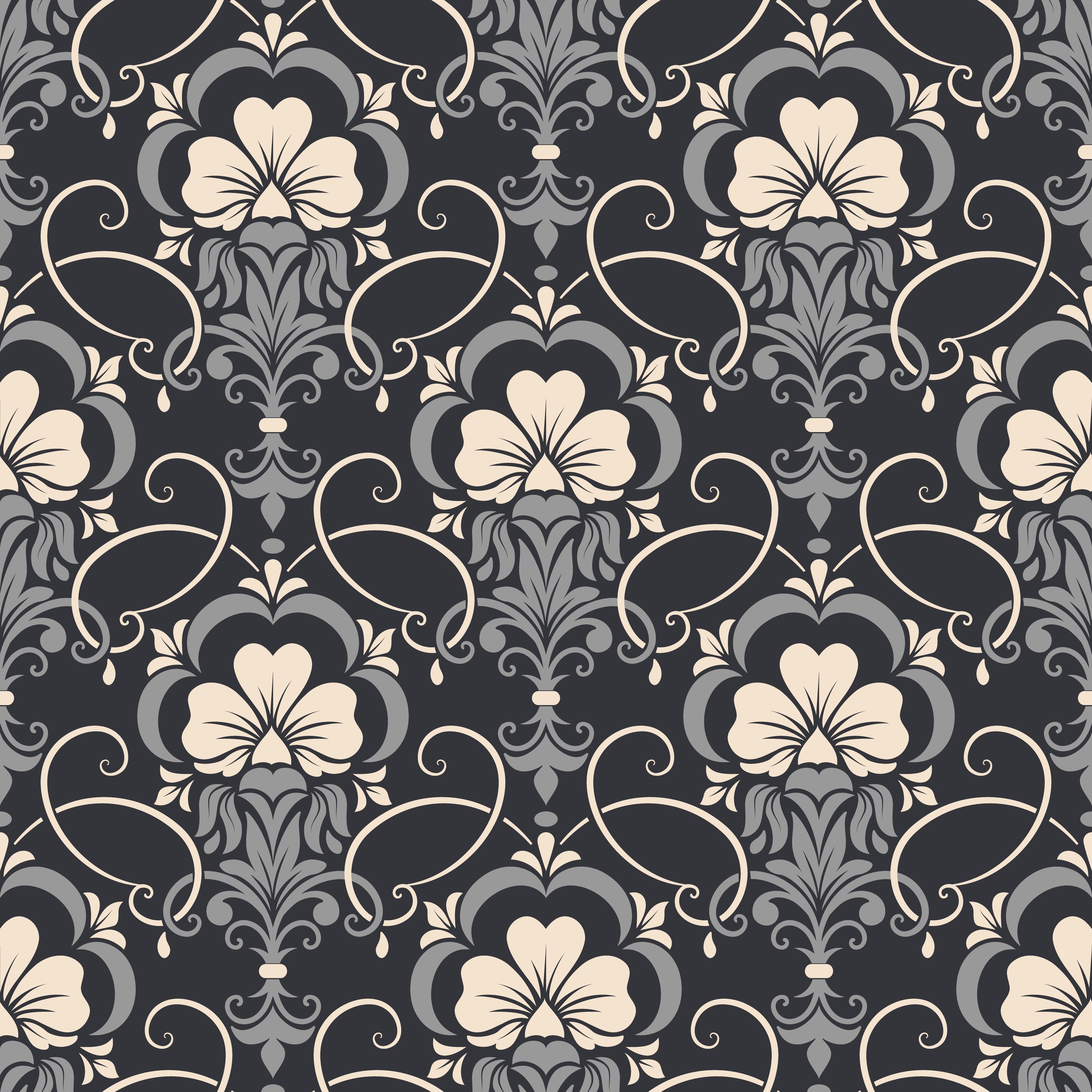 background, 4K, texture, pattern, damask, flowers, vector, seamless, Phone HD Wallpaper